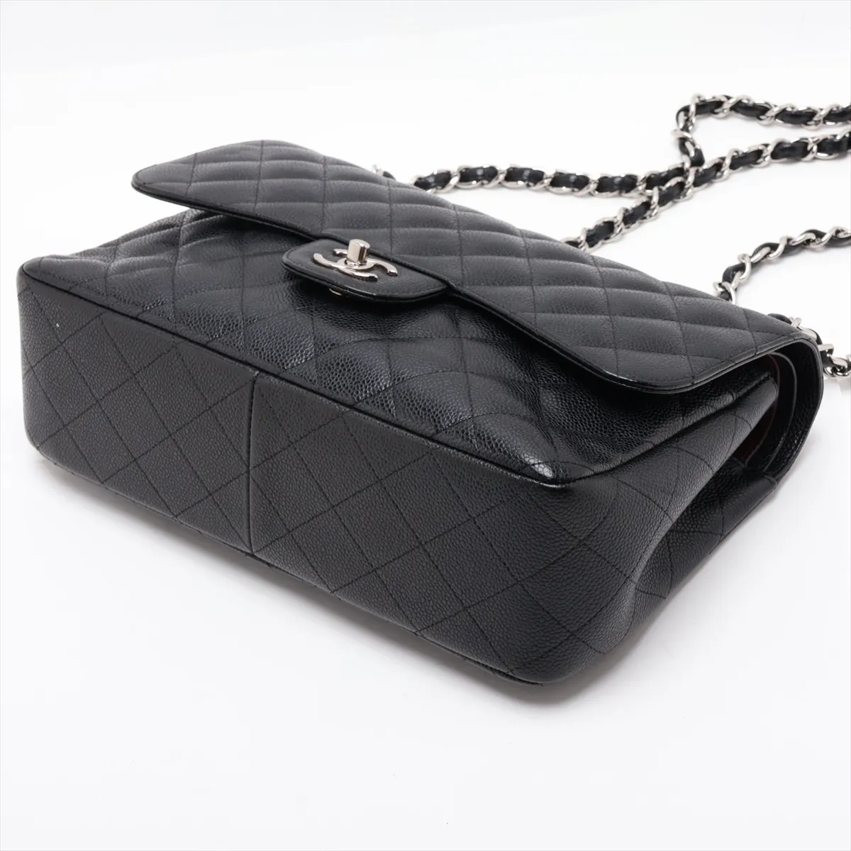 [Individually packaged] Chanel Large Matelassé 30 Caviar Skin Double Flap Double Chain Bag, Black, Silver Hardware, A58600 — view 3