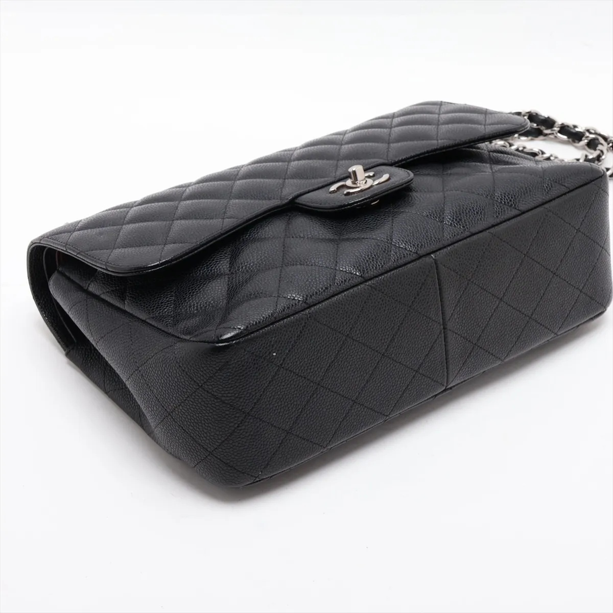 [Individually packaged] Chanel Large Matelassé 30 Caviar Skin Double Flap Double Chain Bag, Black, Silver Hardware, A58600 — view 4