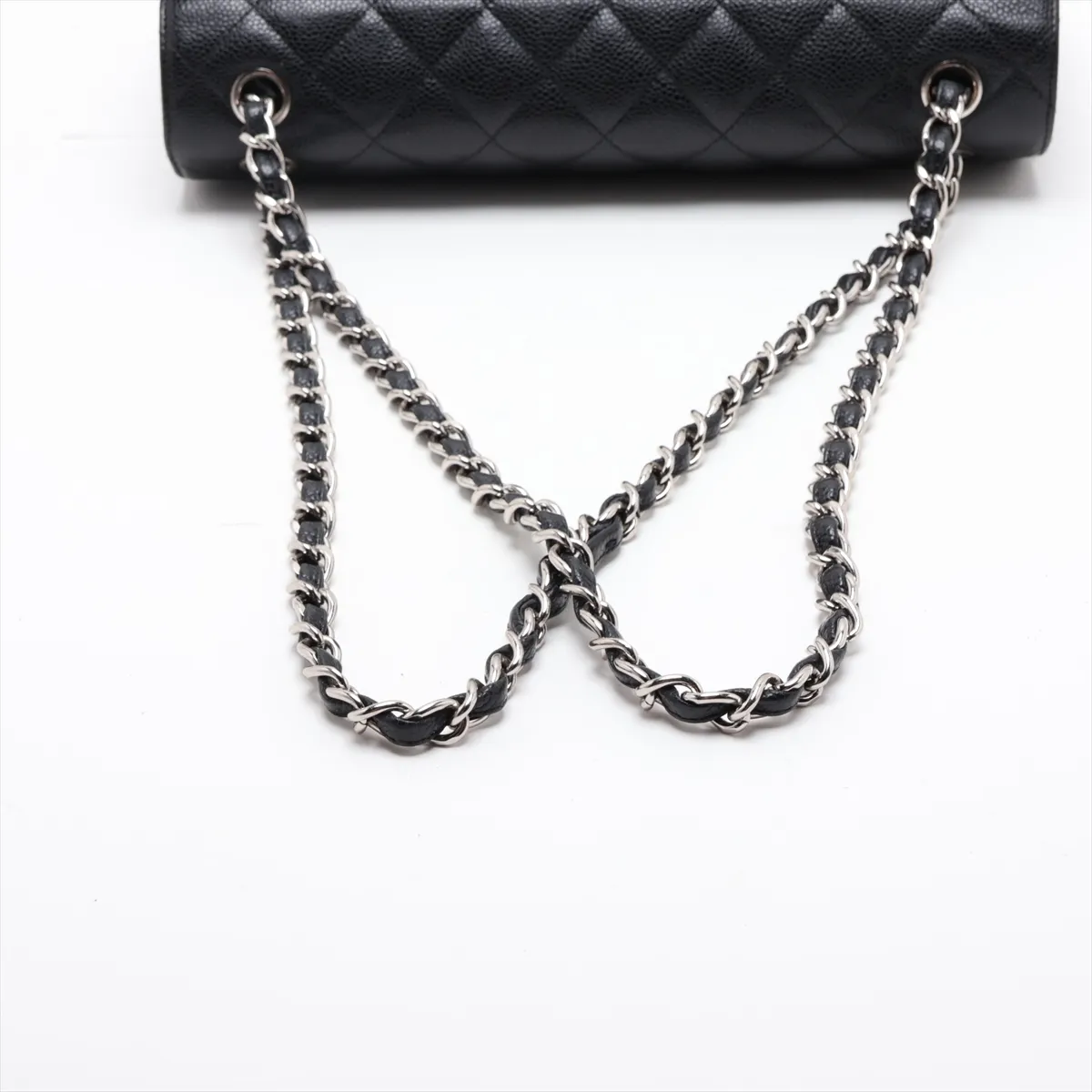 [Individually packaged] Chanel Large Matelassé 30 Caviar Skin Double Flap Double Chain Bag, Black, Silver Hardware, A58600 — view 5