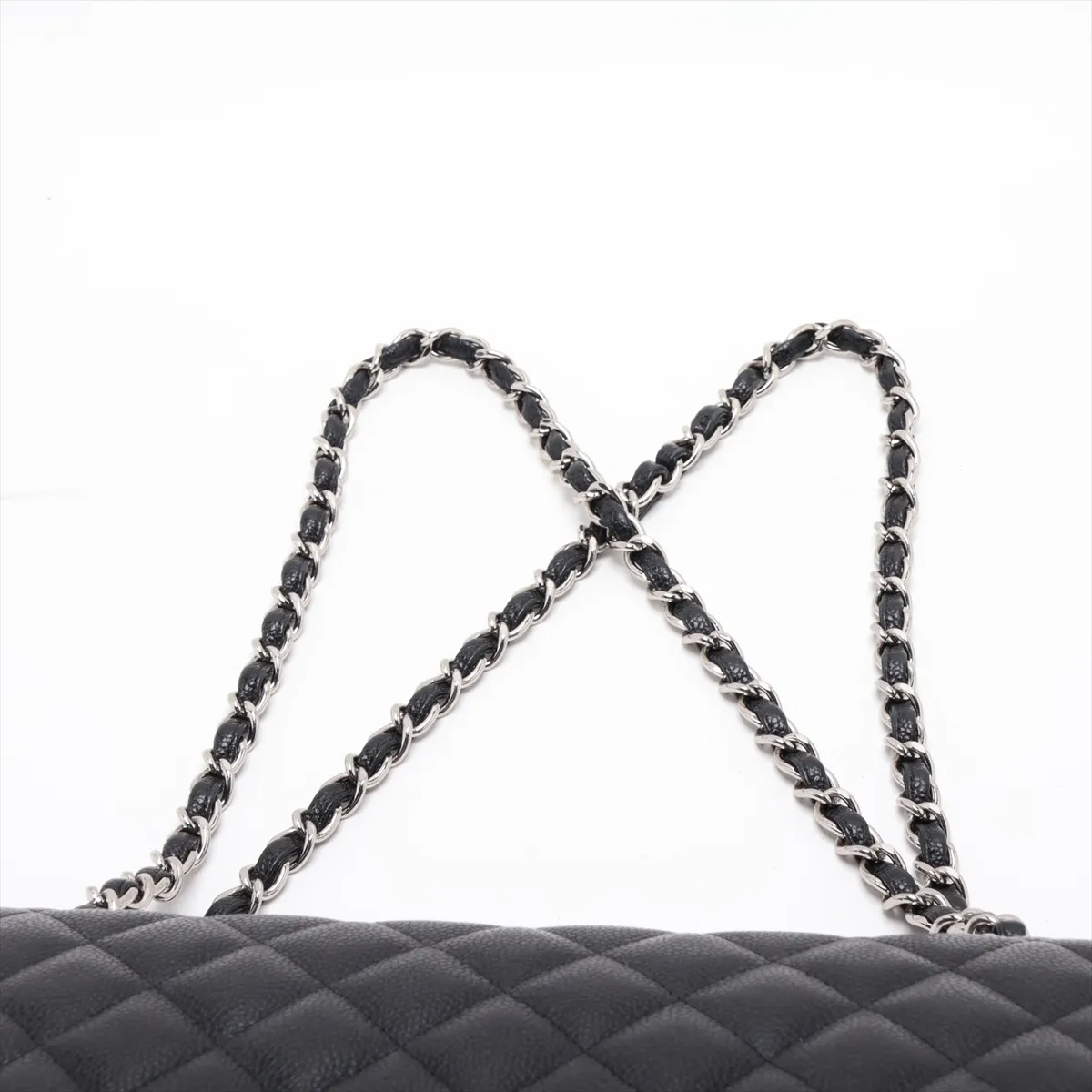 [Individually packaged] Chanel Large Matelassé 30 Caviar Skin Double Flap Double Chain Bag, Black, Silver Hardware, A58600 — view 6