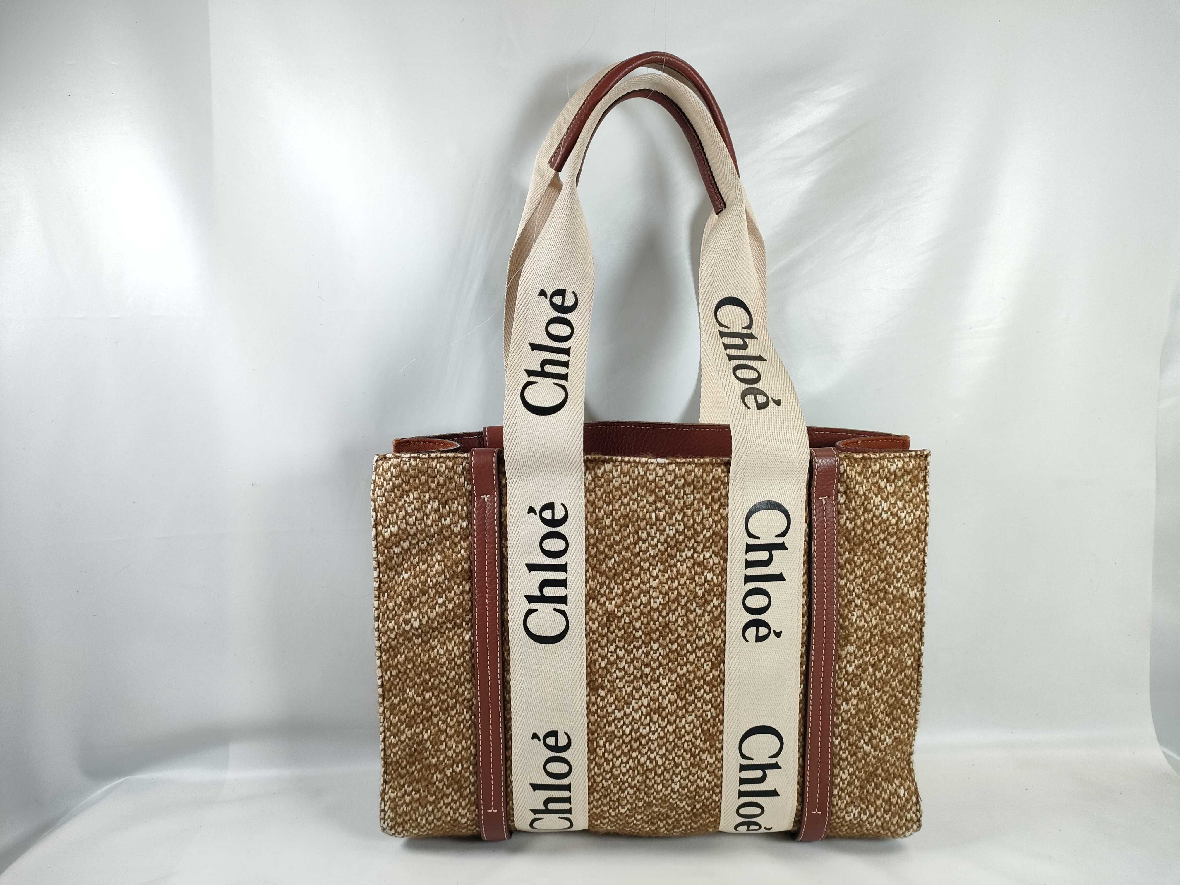 Woody Medium Wool x Canvas Tote Bag, Brown Tote Bag