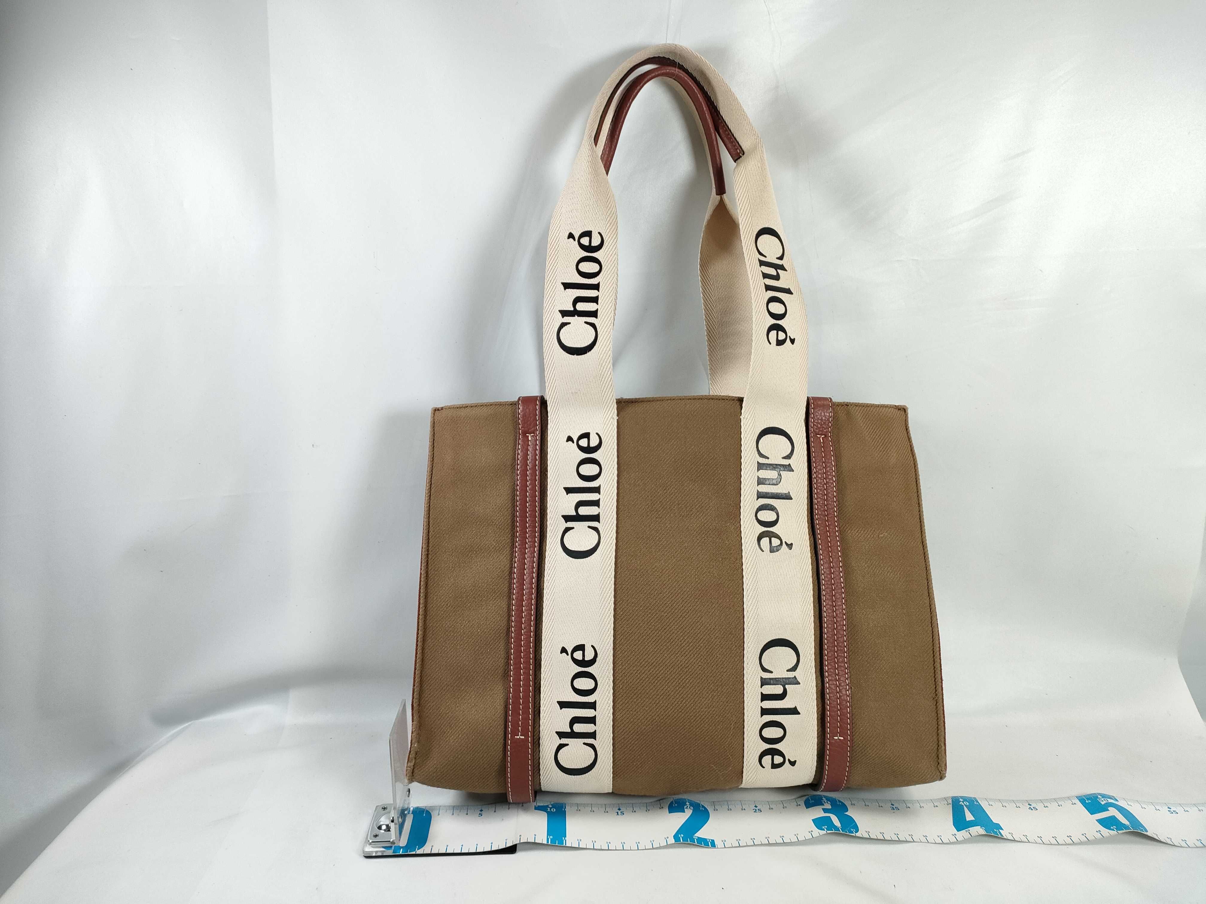 Woody Medium Wool x Canvas Tote Bag, Brown Tote Bag — view 2