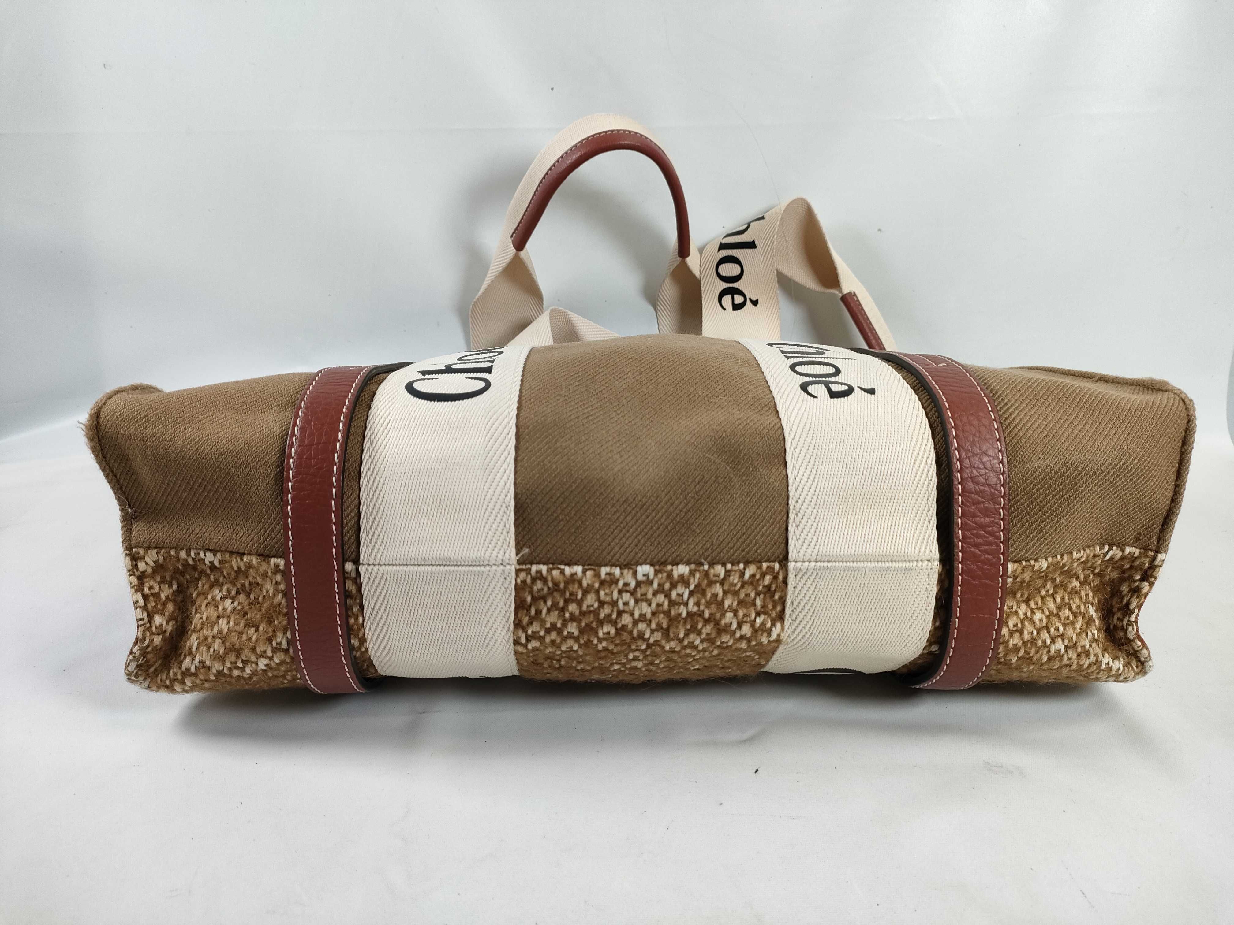 Woody Medium Wool x Canvas Tote Bag, Brown Tote Bag — view 7