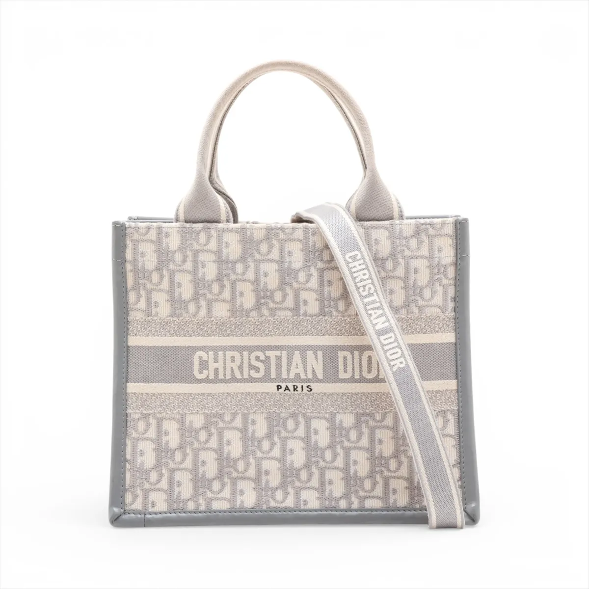 Oblique Book Tote Small Canvas x Leather 2-Way Tote Bag Beige x Gray Lucky Star