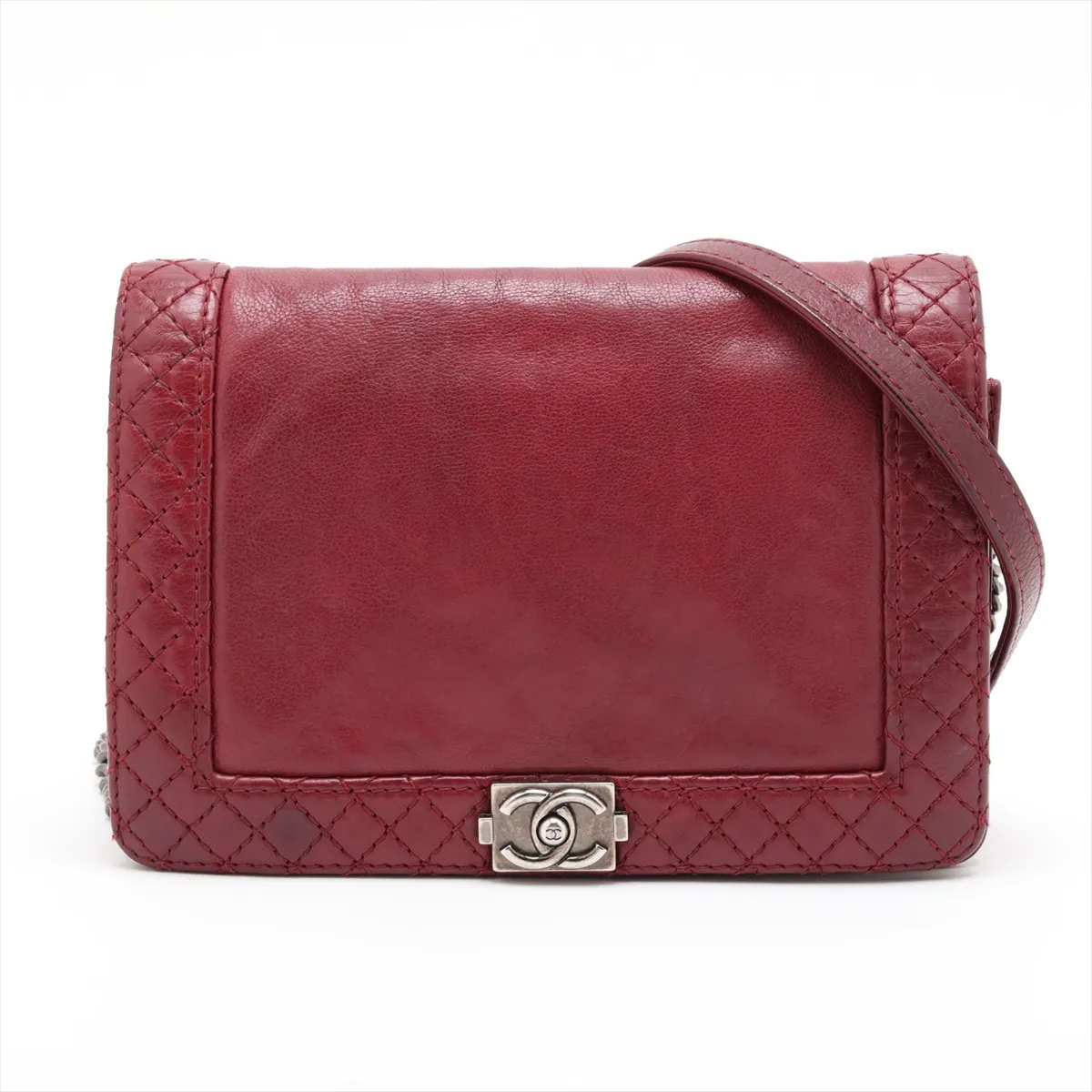 Boy Chanel Leather Chain Shoulder Bag, Bordeaux, Gunmetal Hardware, 18502096, Serial Number 18