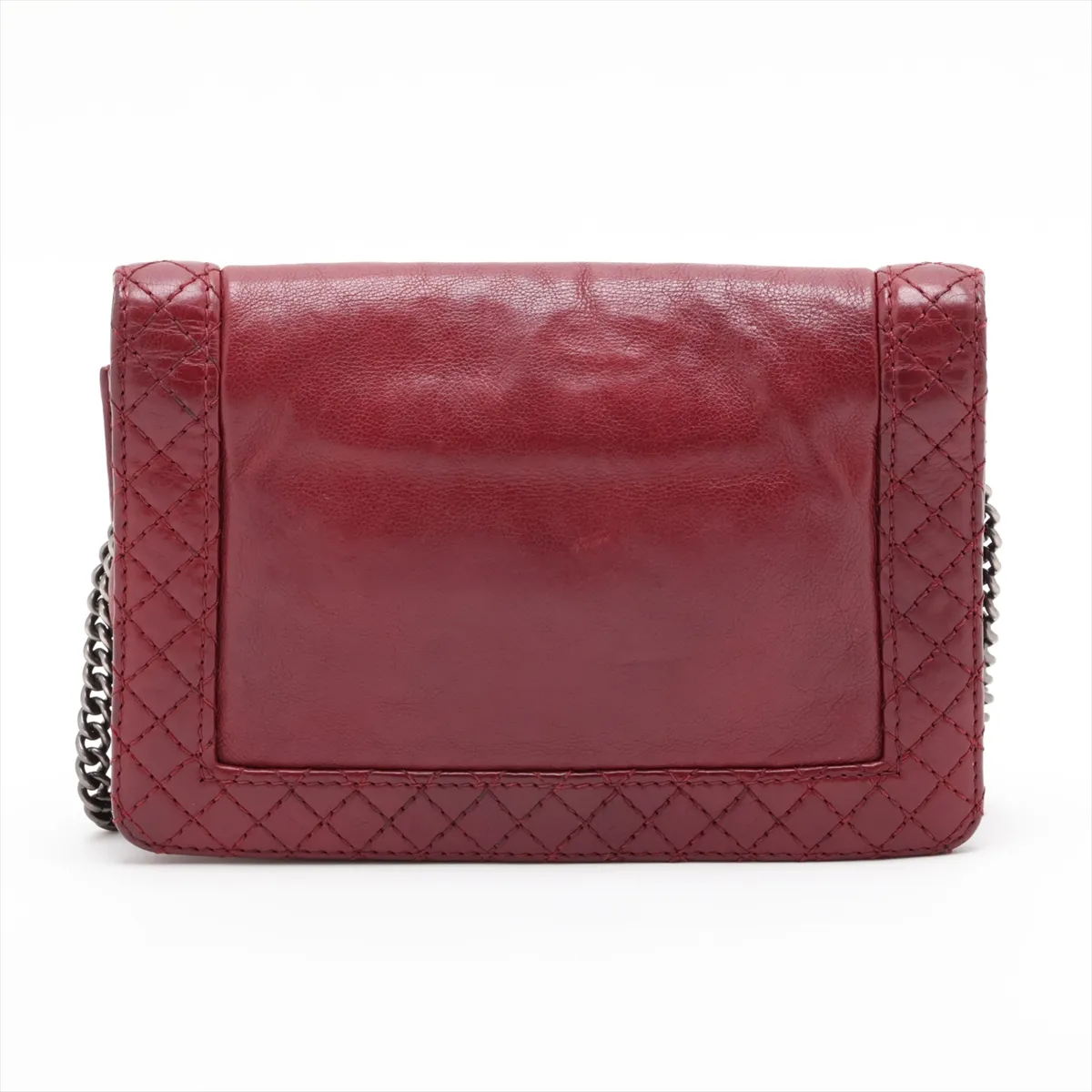 Boy Chanel Leather Chain Shoulder Bag, Bordeaux, Gunmetal Hardware, 18502096, Serial Number 18 — view 2