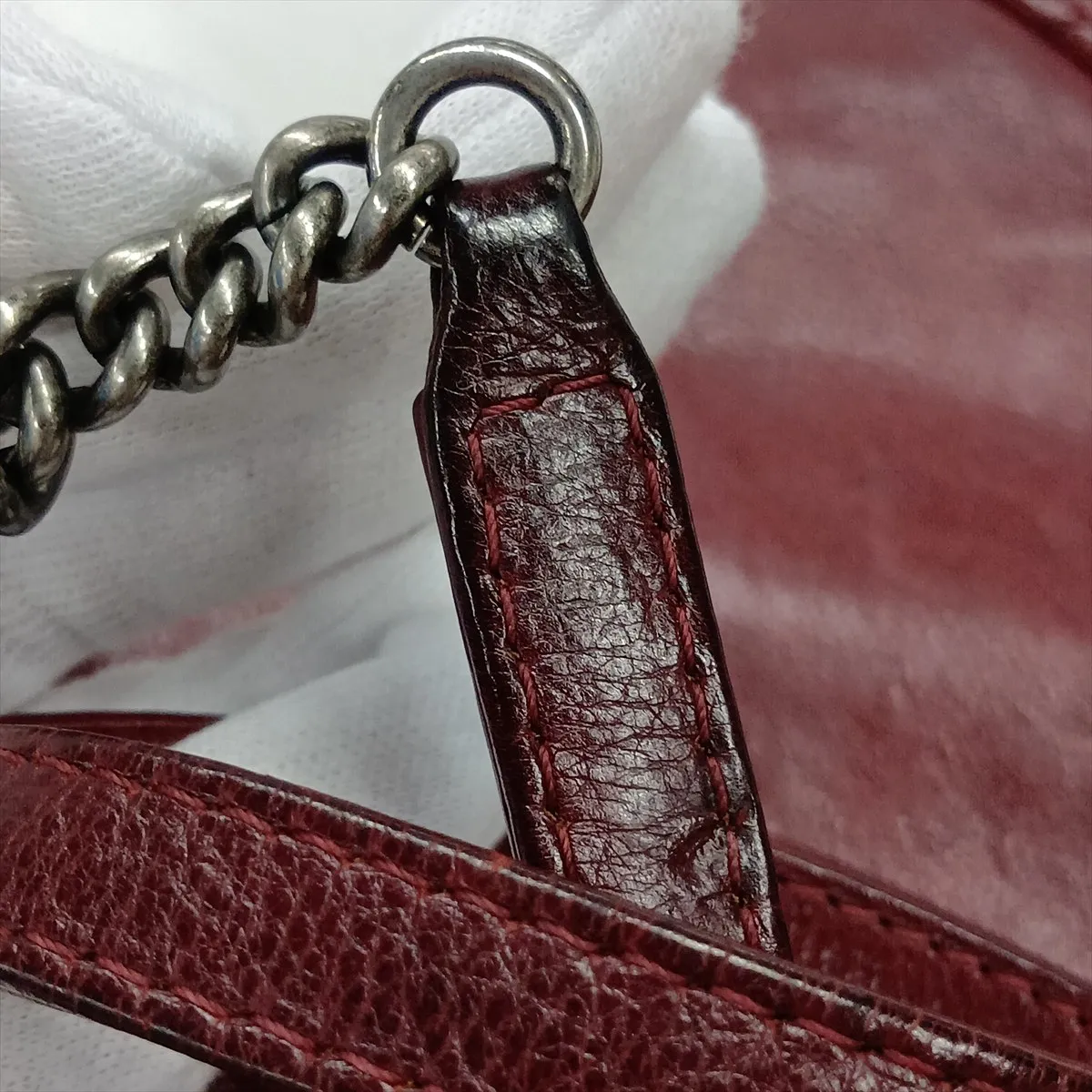 Boy Chanel Leather Chain Shoulder Bag, Bordeaux, Gunmetal Hardware, 18502096, Serial Number 18 — view 12