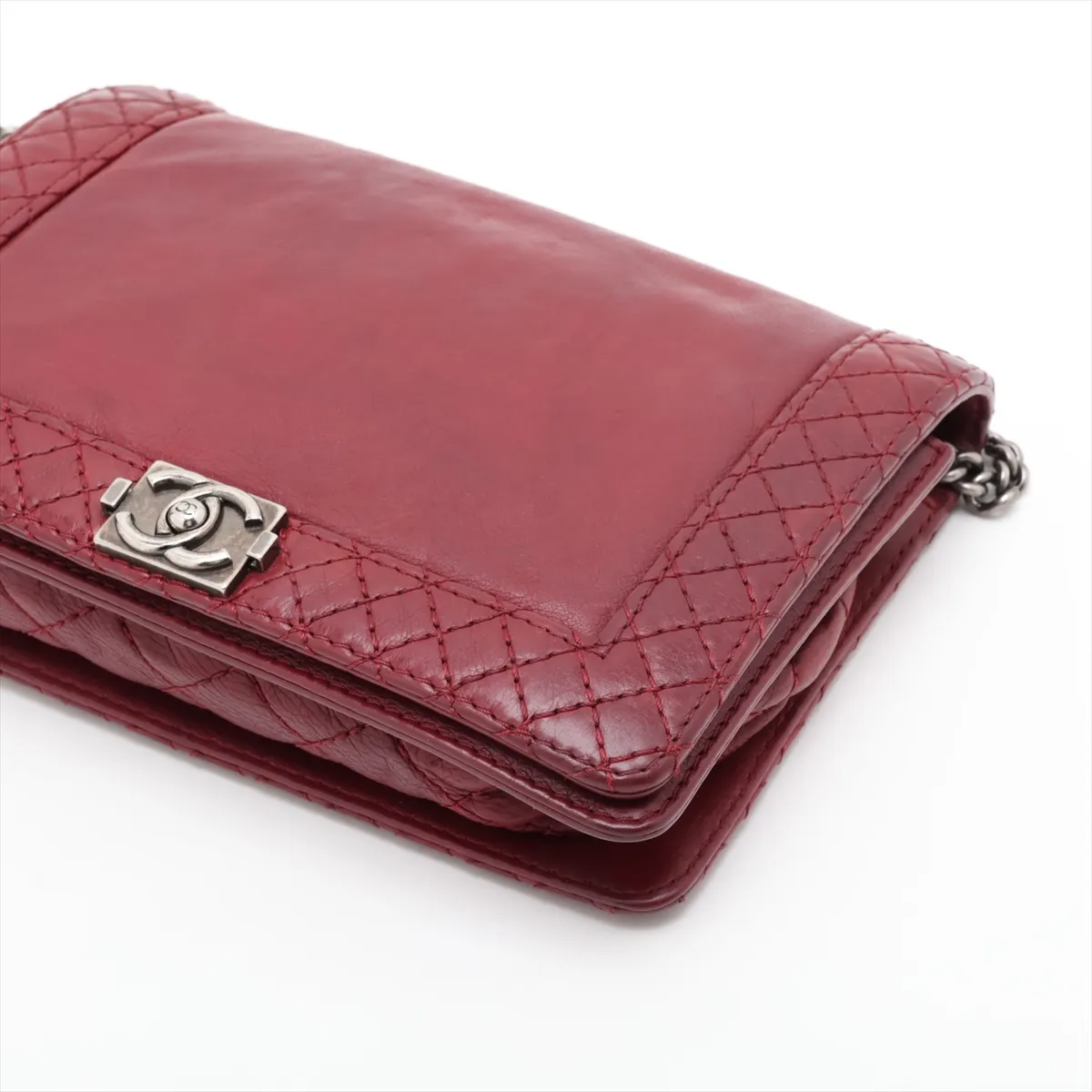 Boy Chanel Leather Chain Shoulder Bag, Bordeaux, Gunmetal Hardware, 18502096, Serial Number 18 — view 3