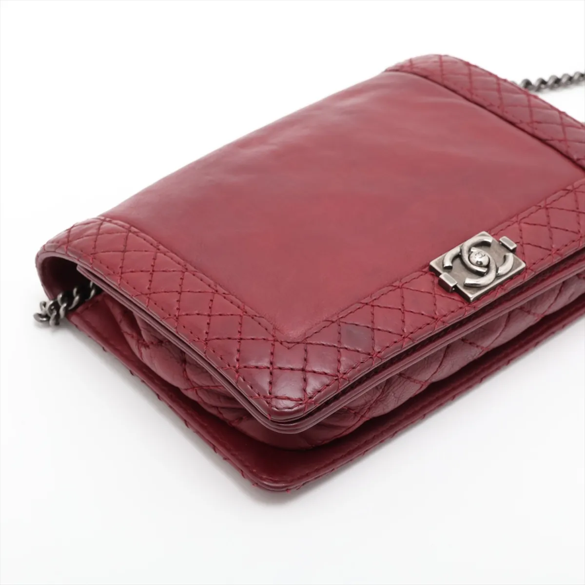 Boy Chanel Leather Chain Shoulder Bag, Bordeaux, Gunmetal Hardware, 18502096, Serial Number 18 — view 4
