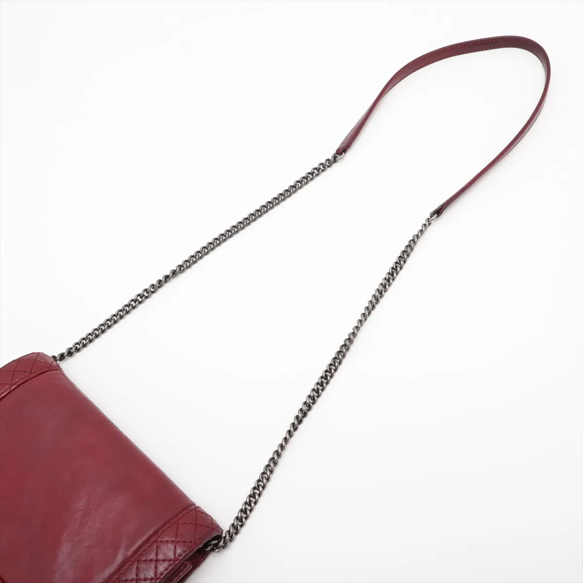 Boy Chanel Leather Chain Shoulder Bag, Bordeaux, Gunmetal Hardware, 18502096, Serial Number 18 — view 5