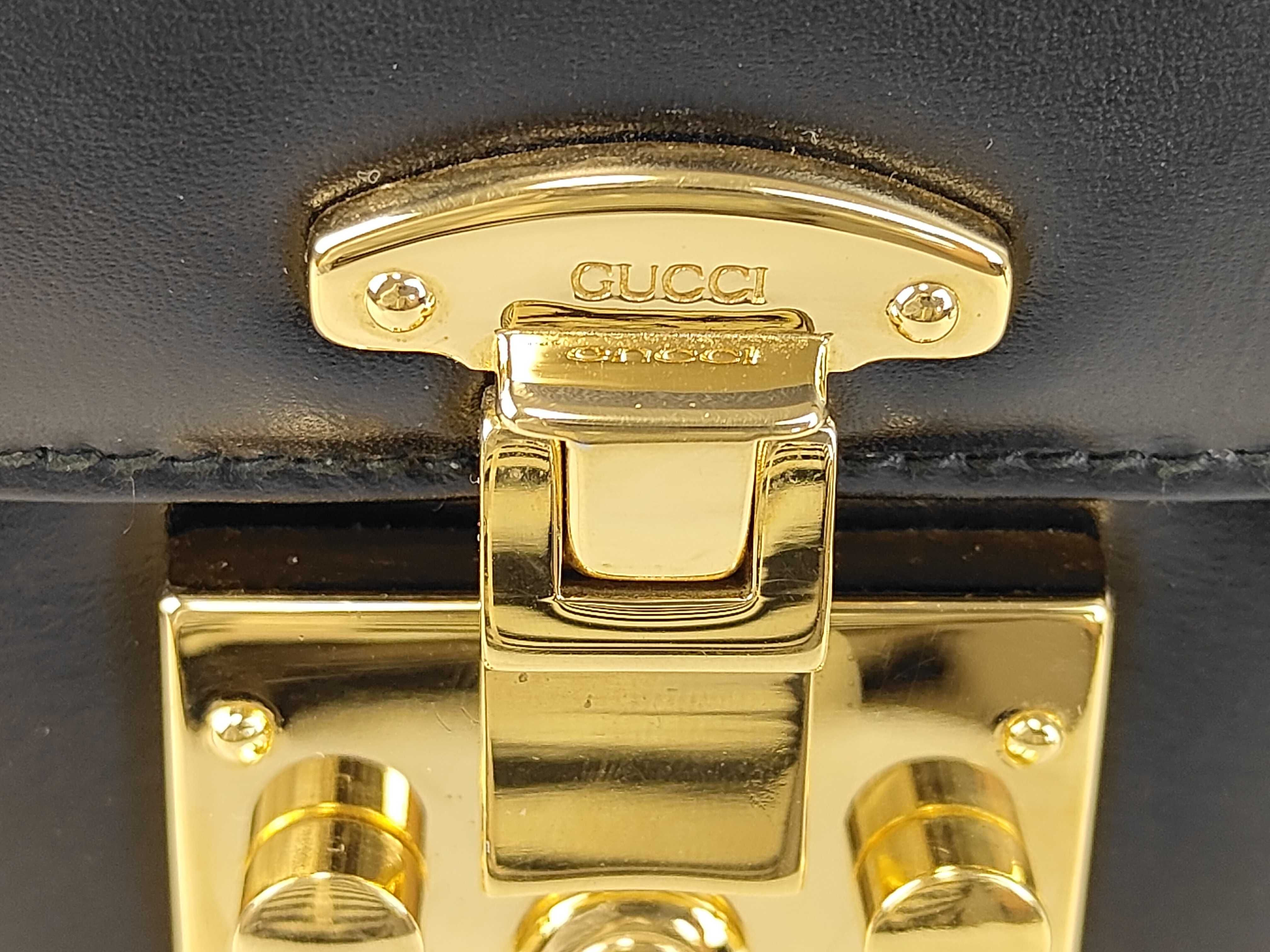Lady Lock Leather Handbag, Black — view 13