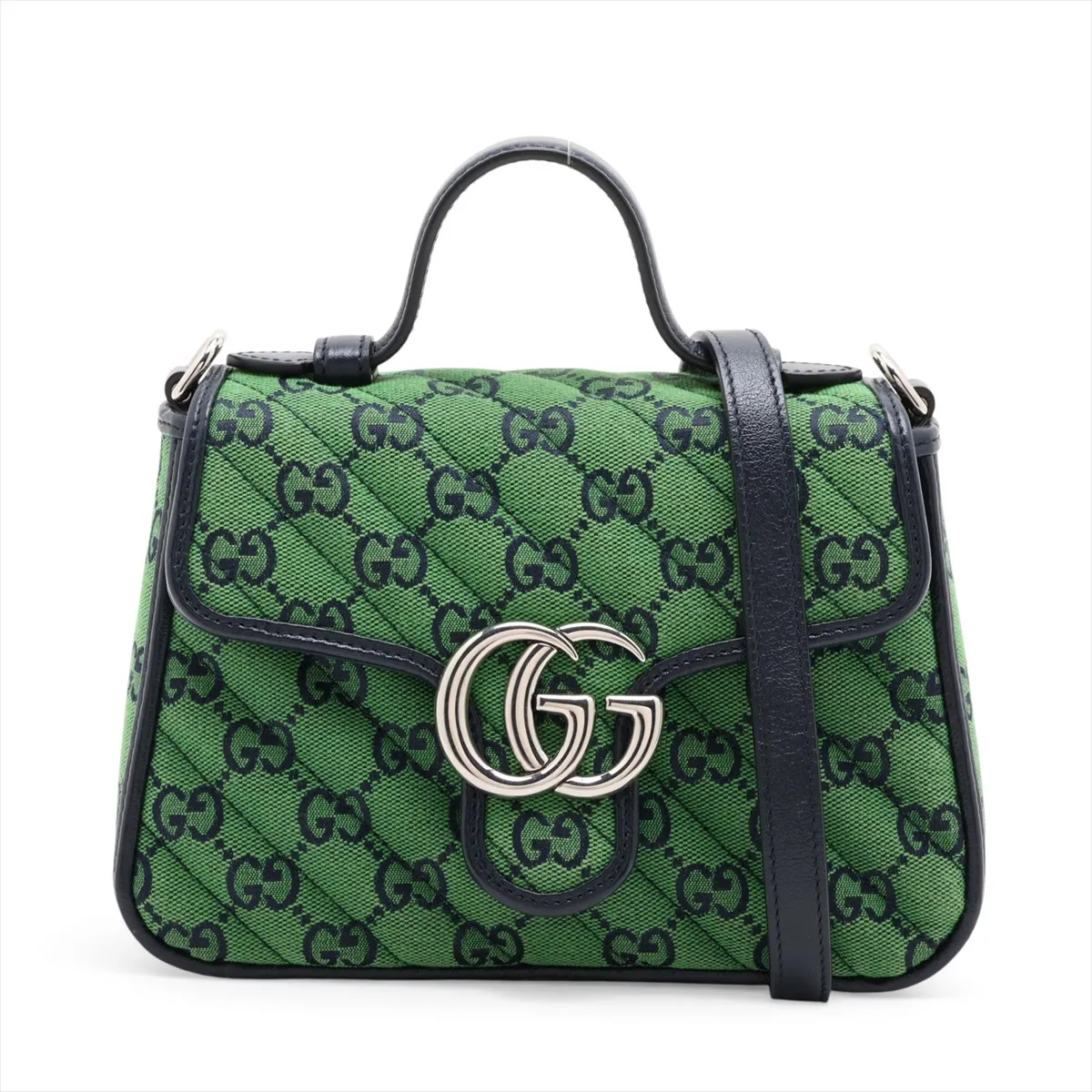 GG Canvas GG Marmont Canvas x Leather 2-Way Handbag Green x Navy 583571