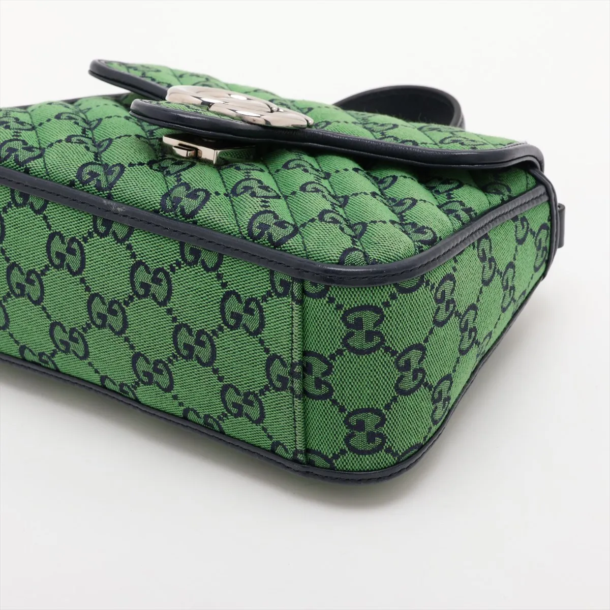 GG Canvas GG Marmont Canvas x Leather 2-Way Handbag Green x Navy 583571 — view 3