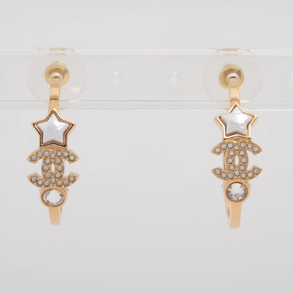 Coco Mark Star B24C Earrings (Pair) GP x Rhinestone x Faux Pearl Gold — view 2