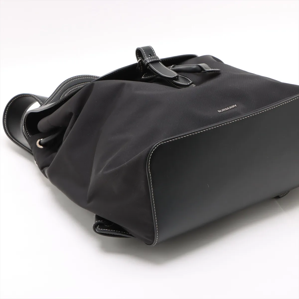 nylon x leather backpack/rucksack black — view 4