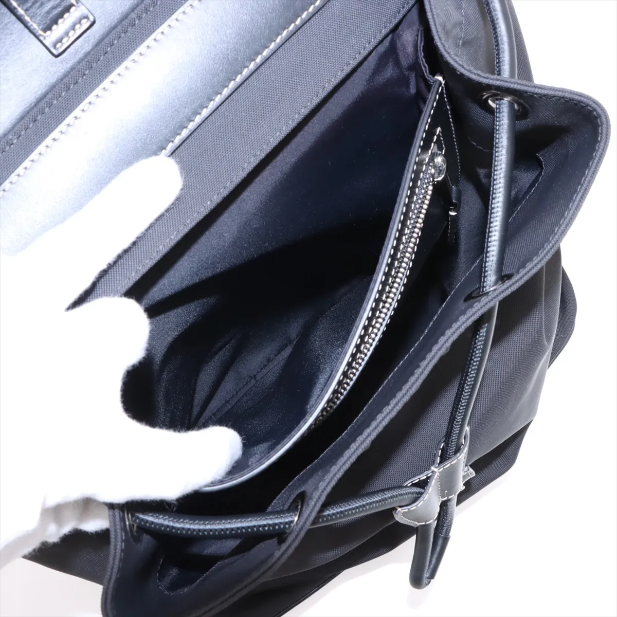 nylon x leather backpack/rucksack black — view 8