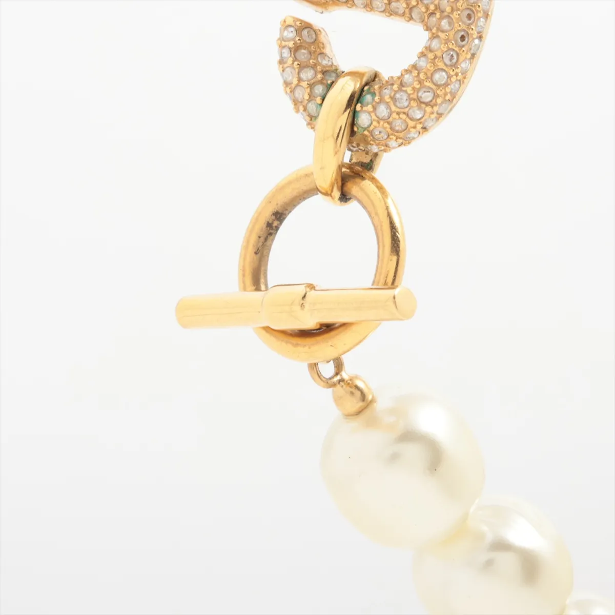 30 Montaigne choker, gold-plated with rhinestones and faux pearls. Shows signs of wear including — view 3