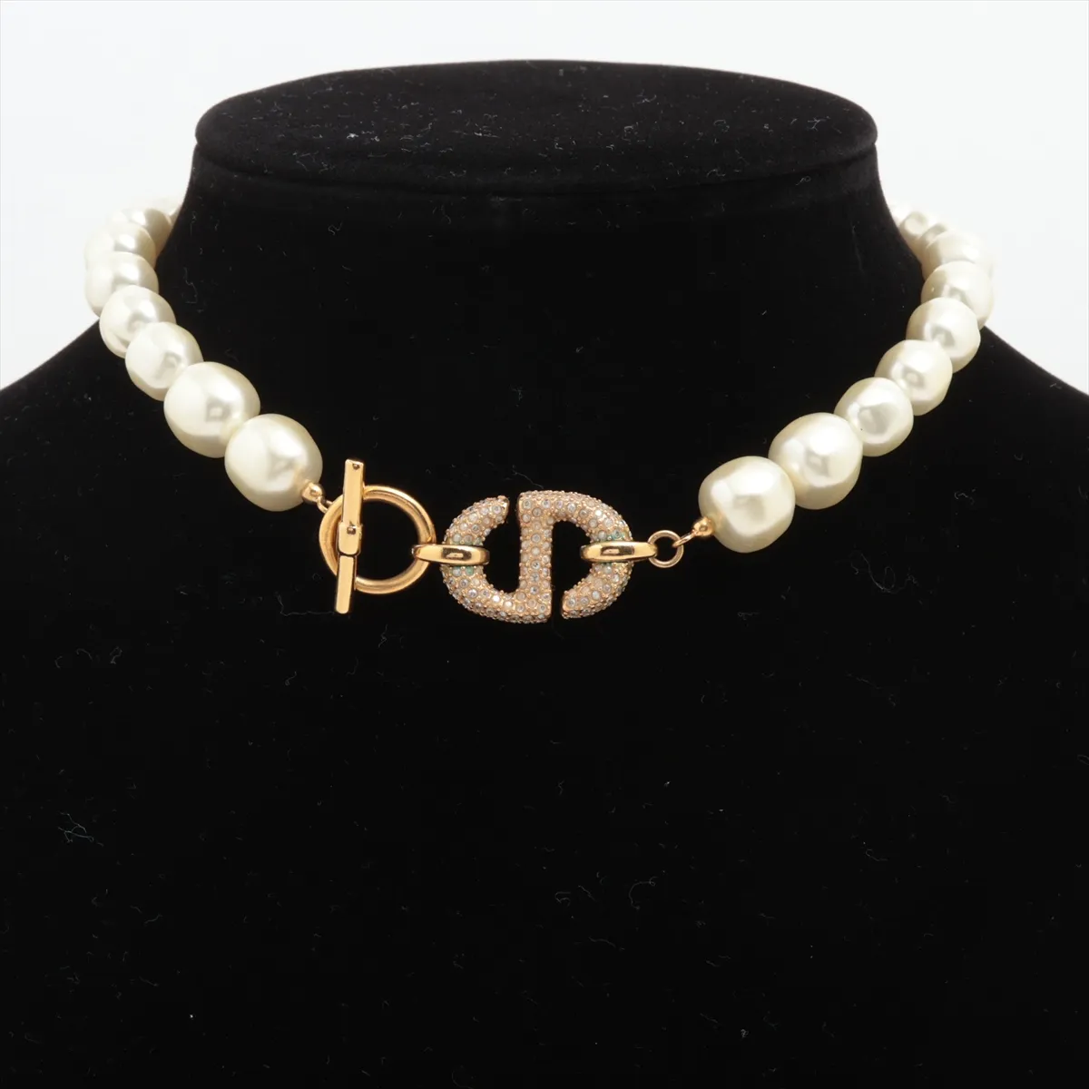 30 Montaigne choker, gold-plated with rhinestones and faux pearls. Shows signs of wear including — view 5