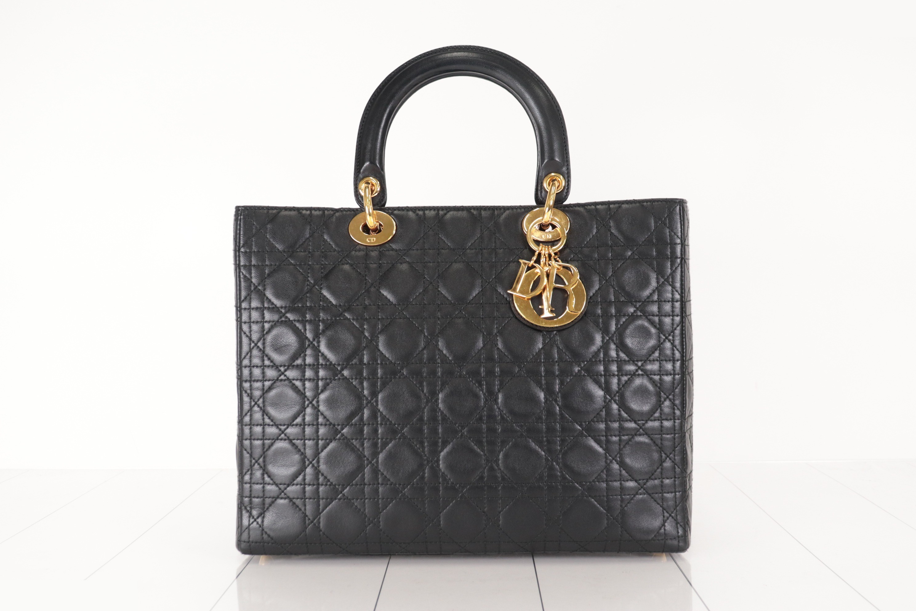 Lady Dior 2-Way Cannage Tote with Stitching Tag — view 2