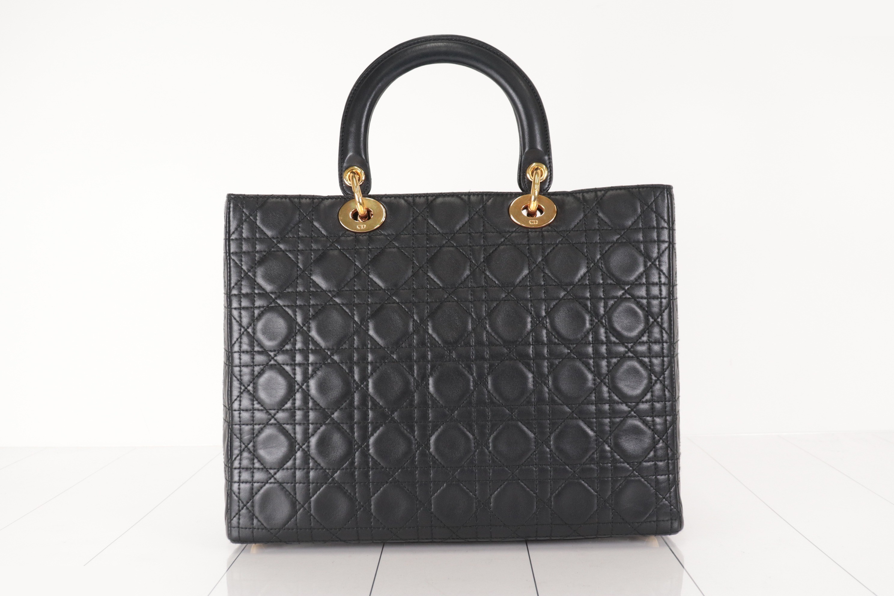 Lady Dior 2-Way Cannage Tote with Stitching Tag — view 3