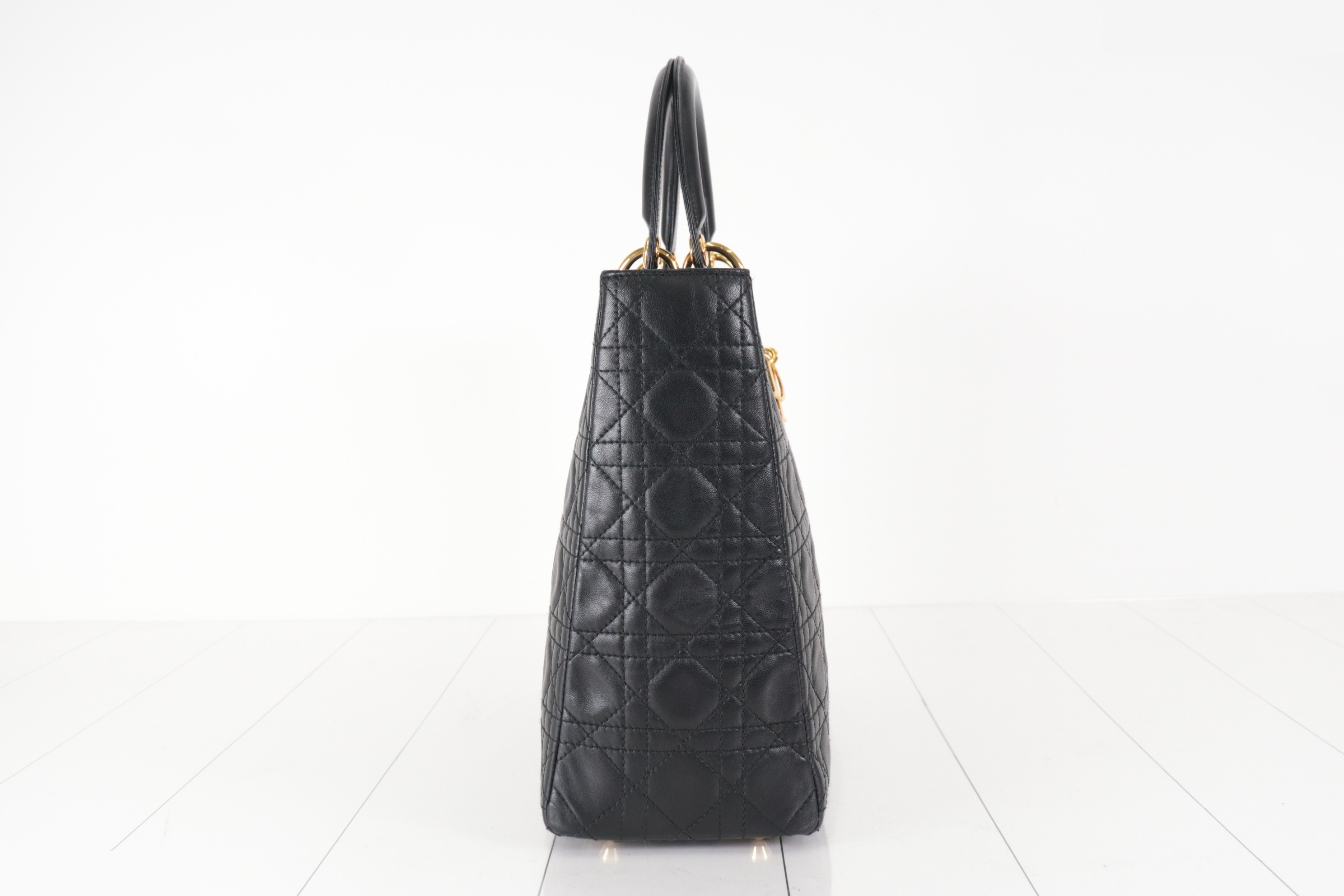 Lady Dior 2-Way Cannage Tote with Stitching Tag — view 4