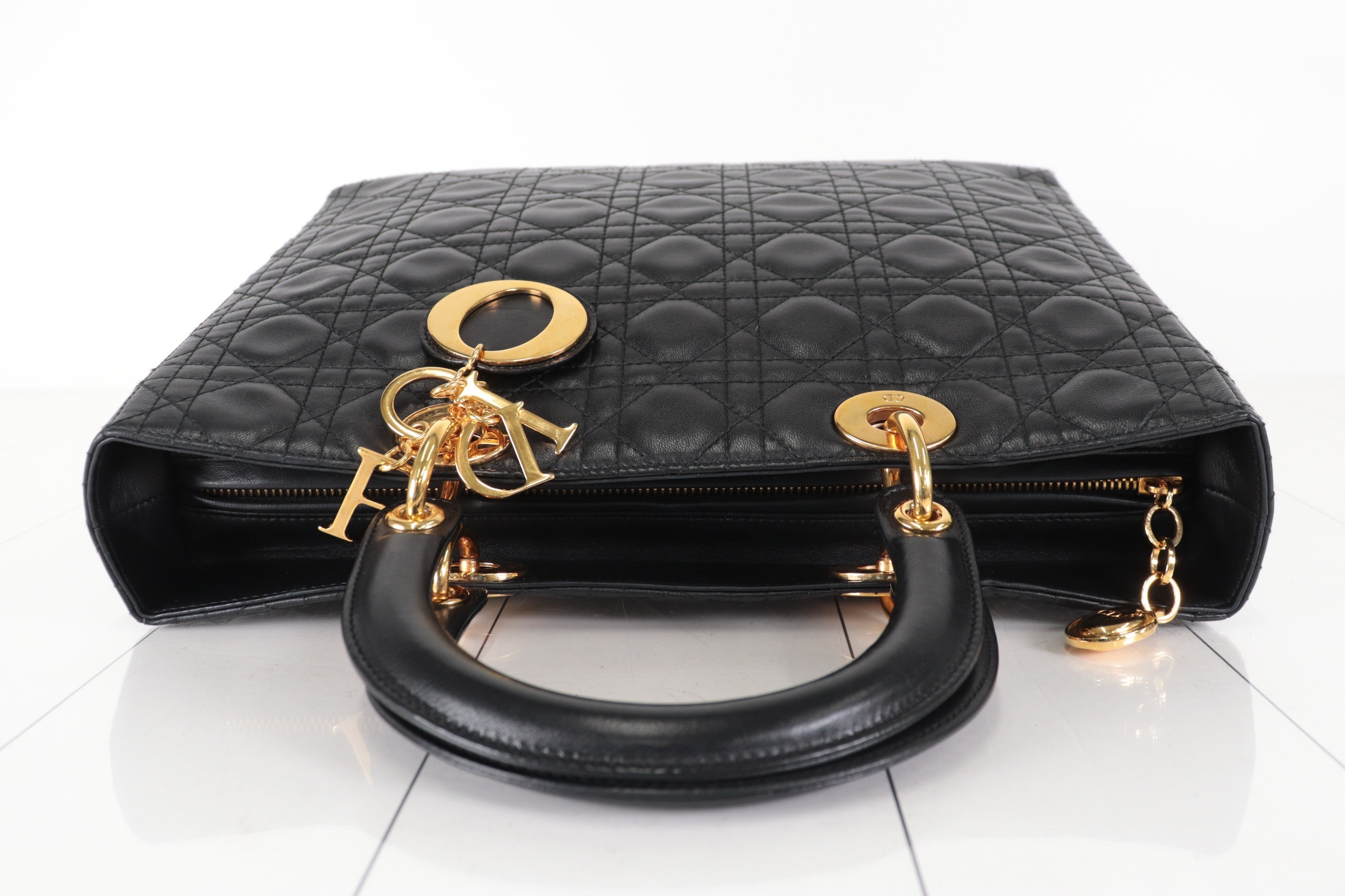 Lady Dior 2-Way Cannage Tote with Stitching Tag — view 6