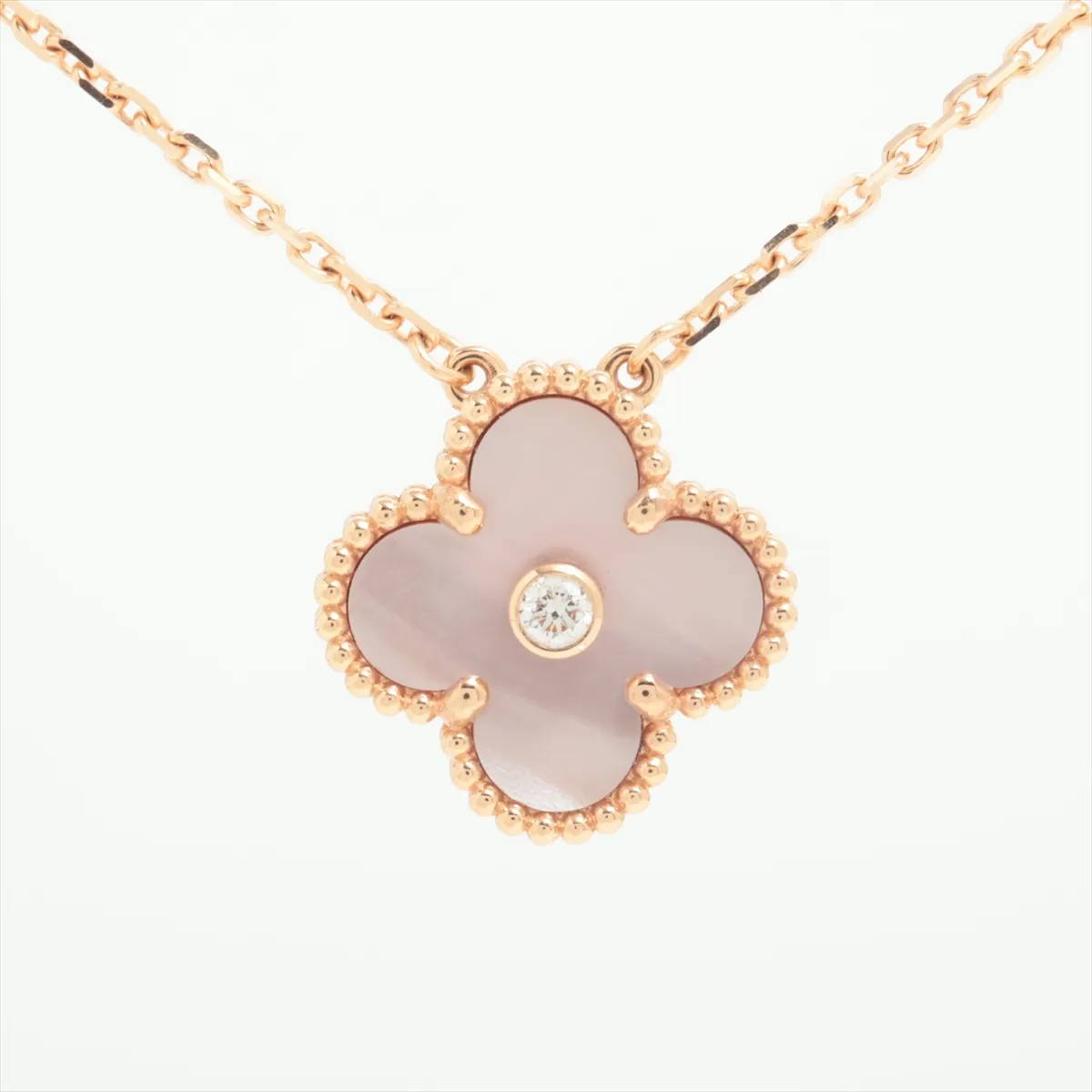 Vintage Alhambra Pink Shell Diamond Necklace, 750 (PG), Total Weight 7.2g, JG712942. Minor chips and