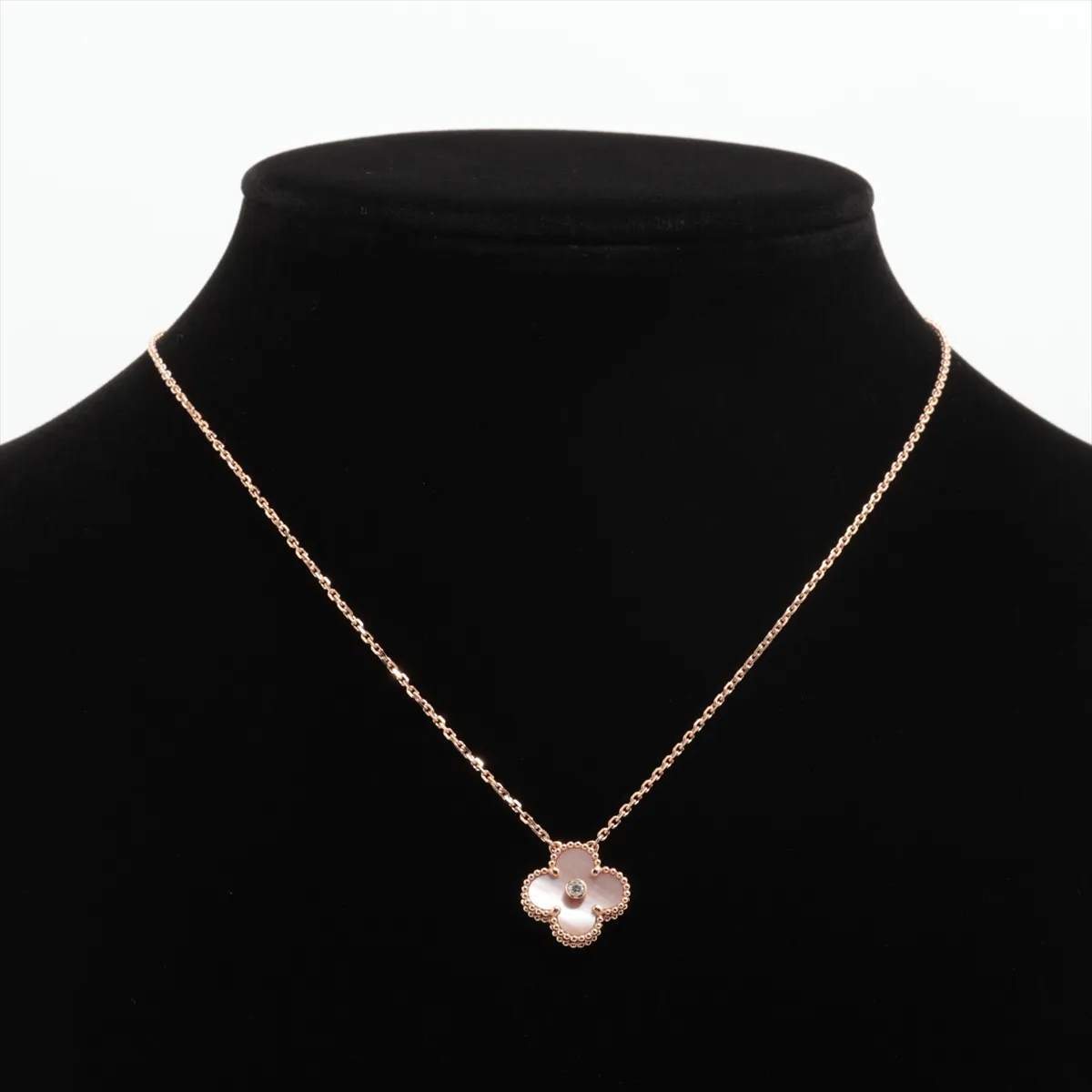 Vintage Alhambra Pink Shell Diamond Necklace, 750 (PG), Total Weight 7.2g, JG712942. Minor chips and — view 5
