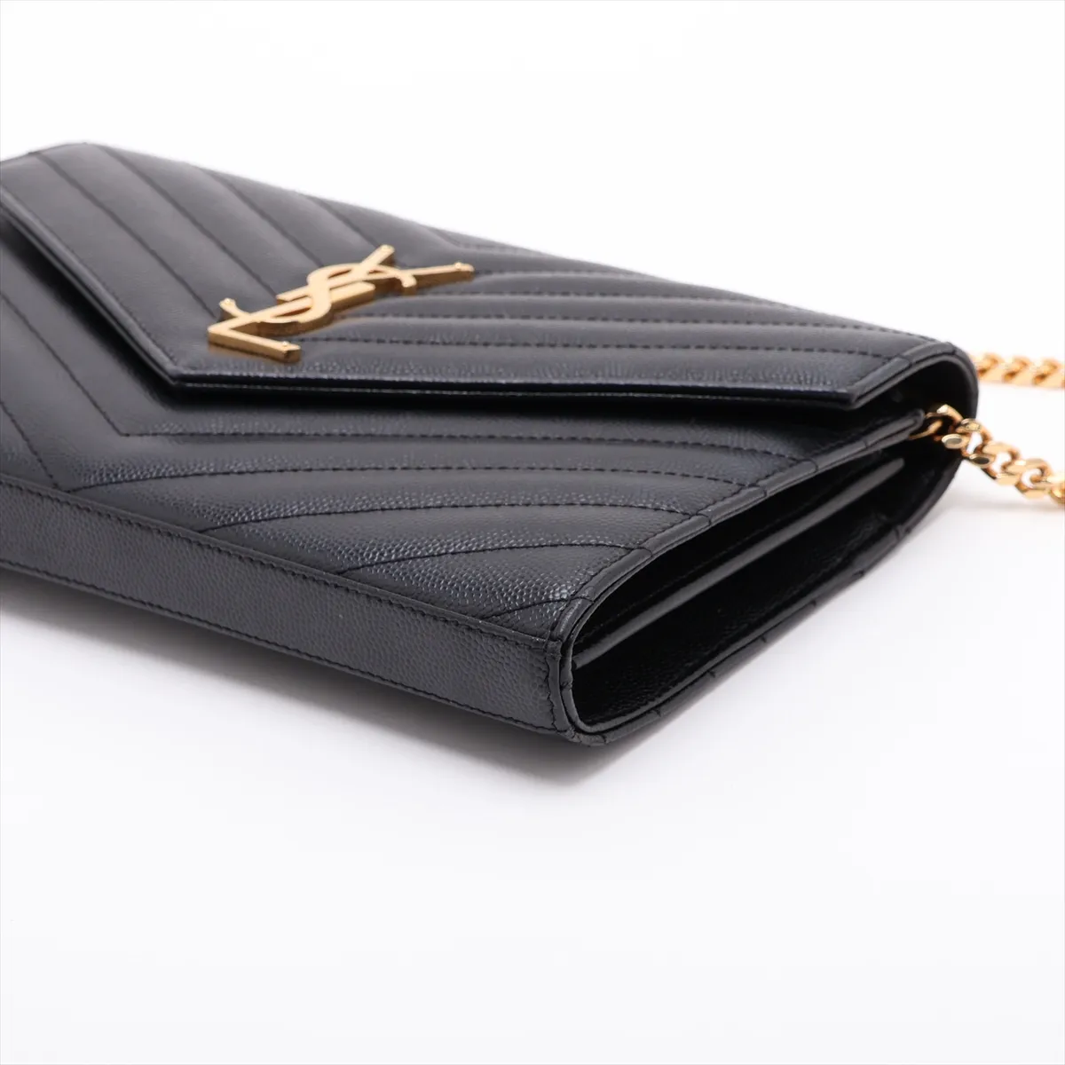 Cassandra Leather Chain Wallet, Black, 377828 — view 3