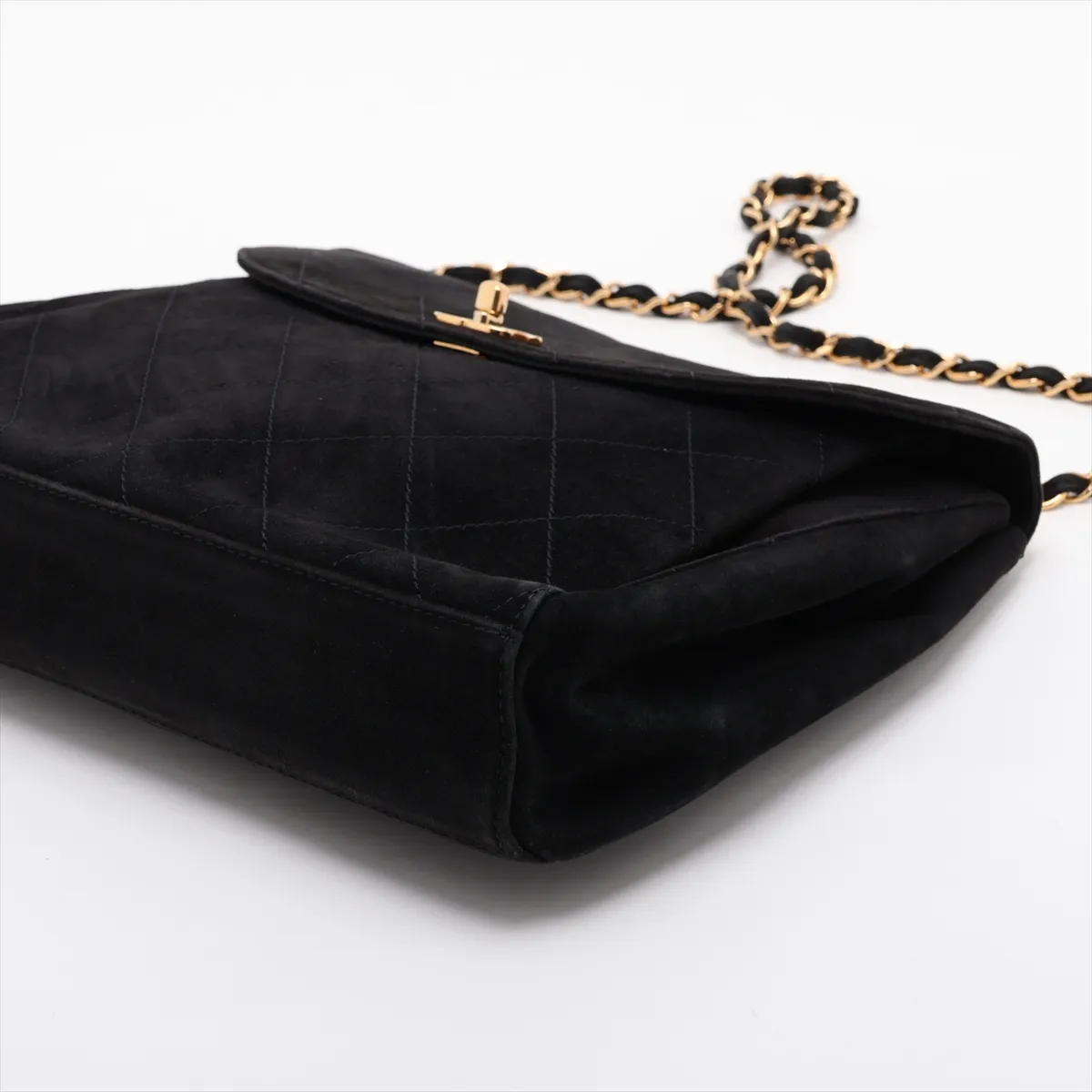 Matelassé Suede Chain Shoulder Bag, Black with Gold Hardware, 5761260 (Serial Number 5) — view 3