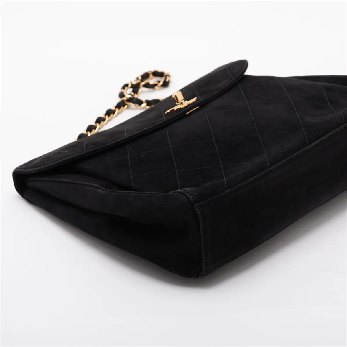 Matelassé Suede Chain Shoulder Bag, Black with Gold Hardware, 5761260 (Serial Number 5) — view 4