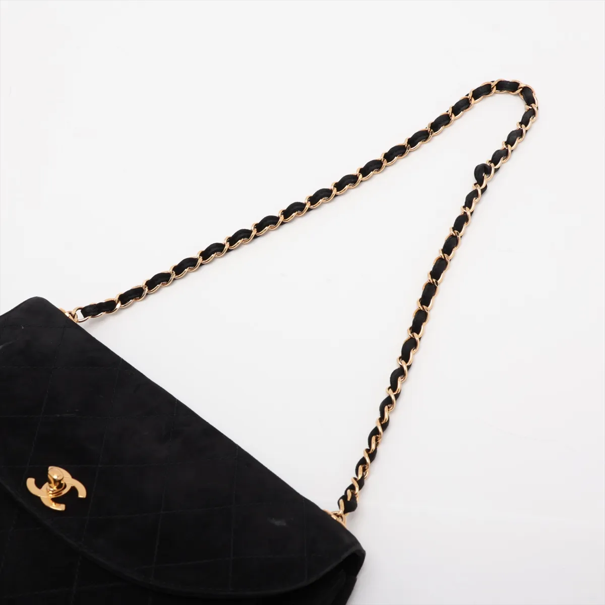 Matelassé Suede Chain Shoulder Bag, Black with Gold Hardware, 5761260 (Serial Number 5) — view 5