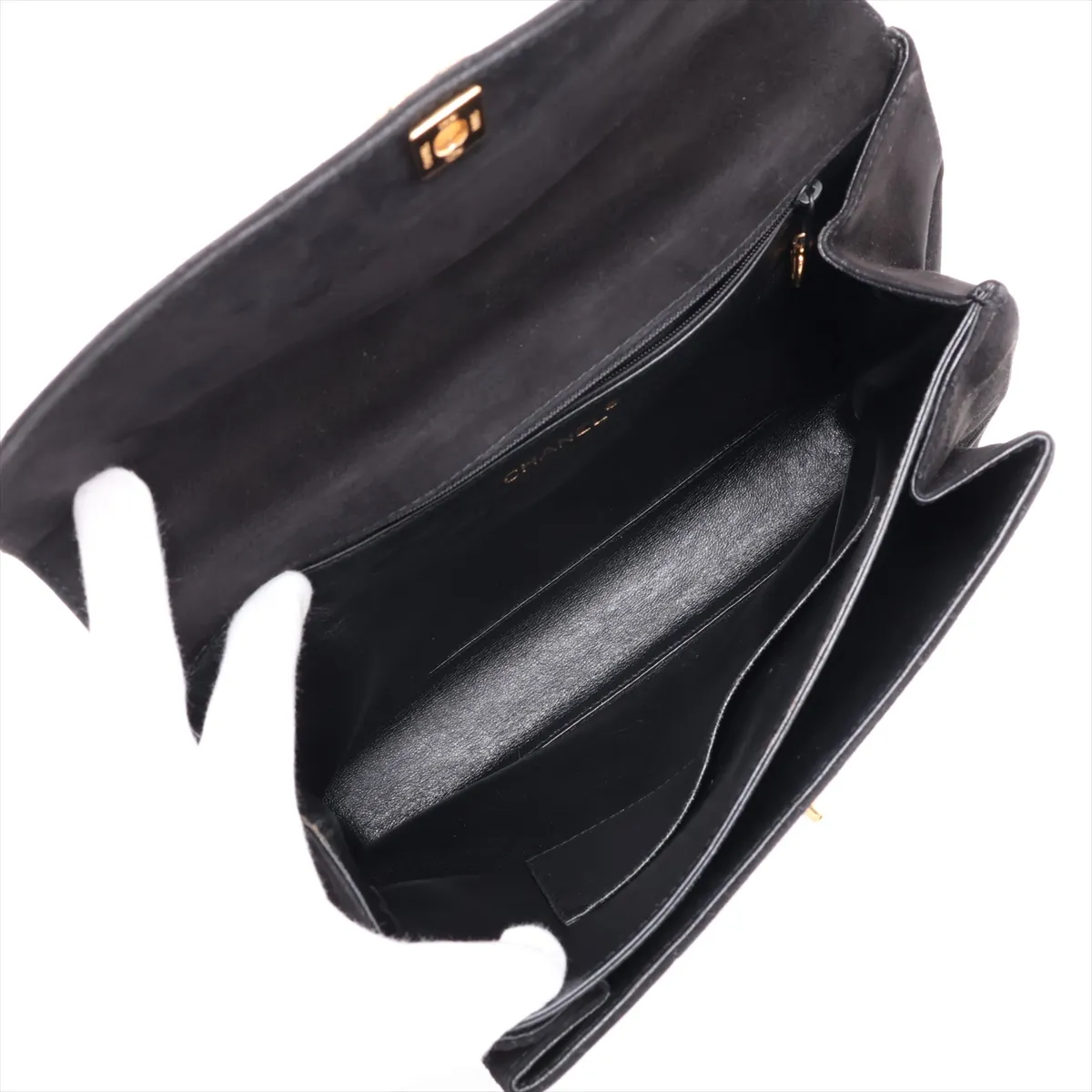 Matelassé Suede Chain Shoulder Bag, Black with Gold Hardware, 5761260 (Serial Number 5) — view 7