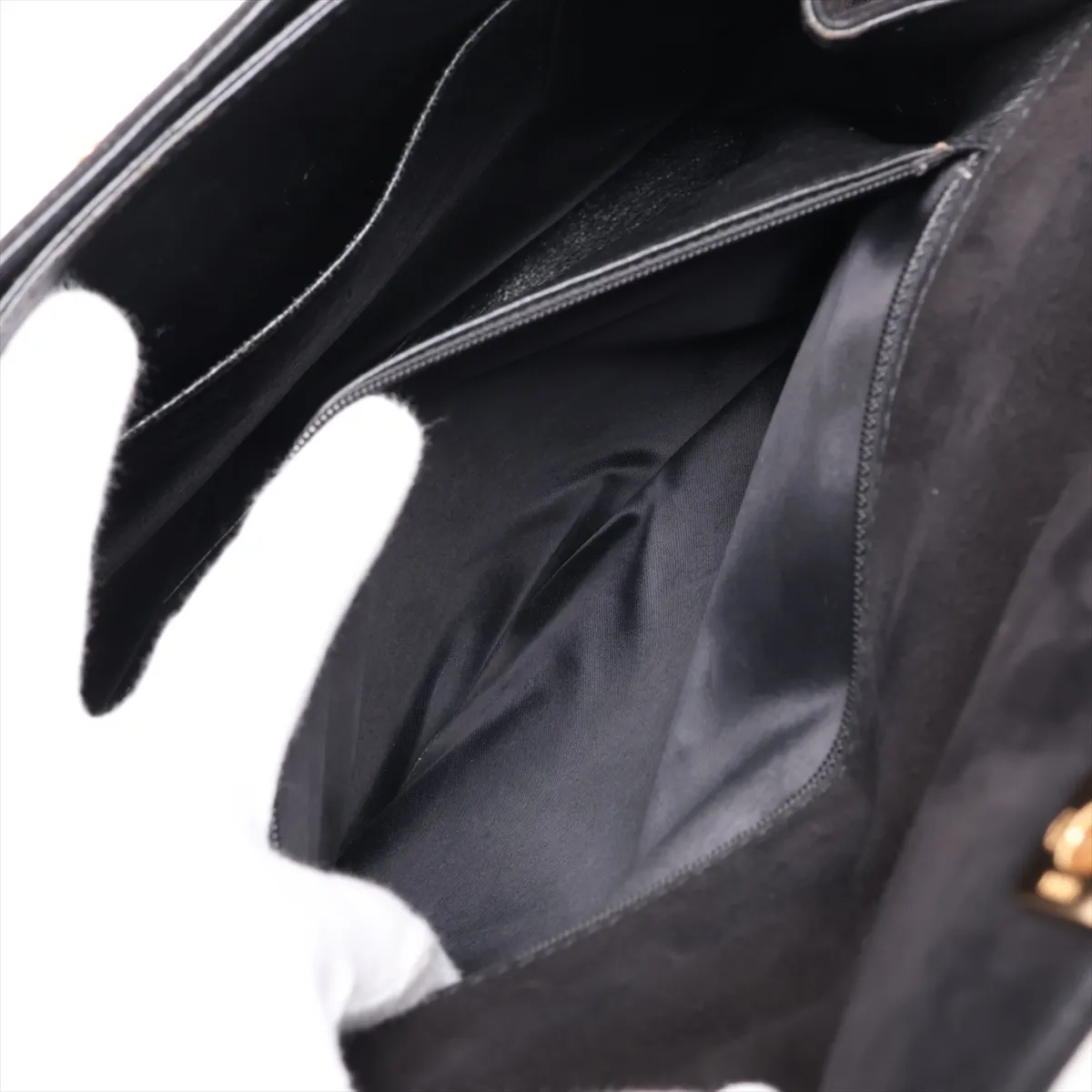 Matelassé Suede Chain Shoulder Bag, Black with Gold Hardware, 5761260 (Serial Number 5) — view 9
