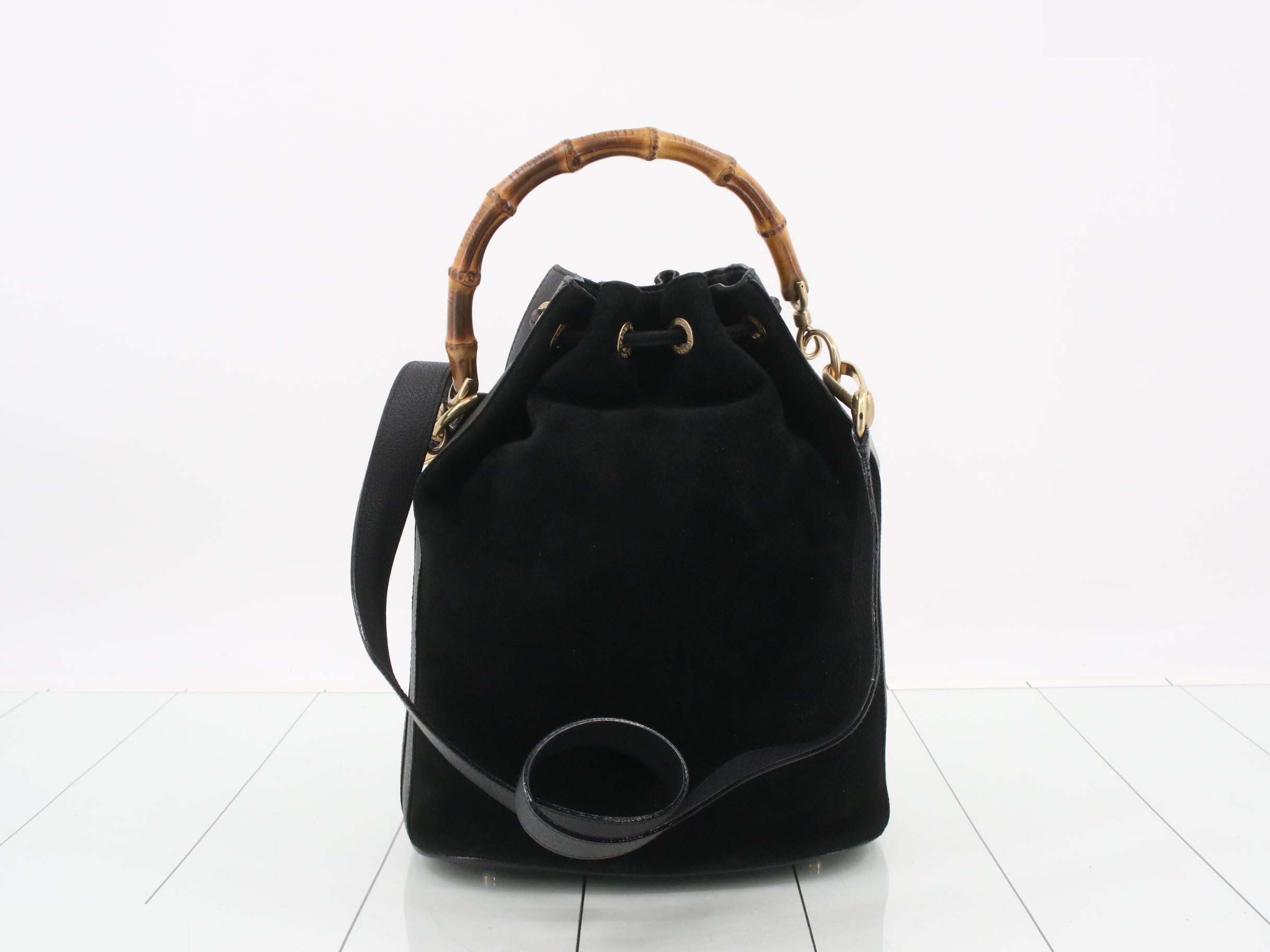 Bamboo suede drawstring shoulder bag — view 2