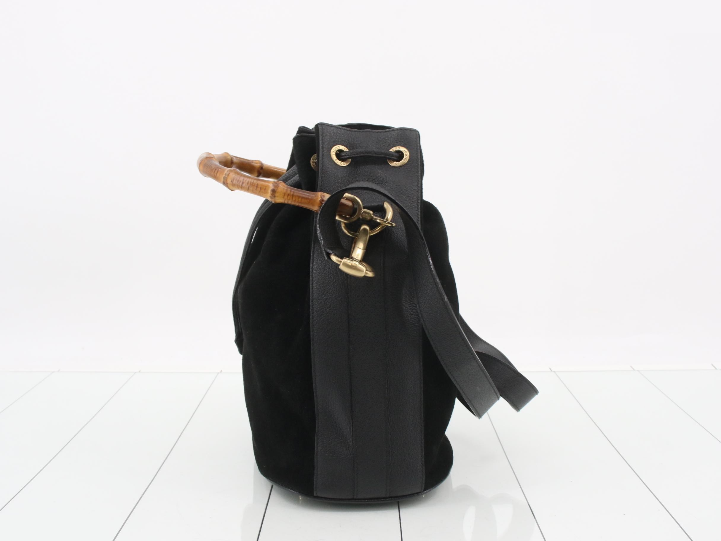 Bamboo suede drawstring shoulder bag — view 3