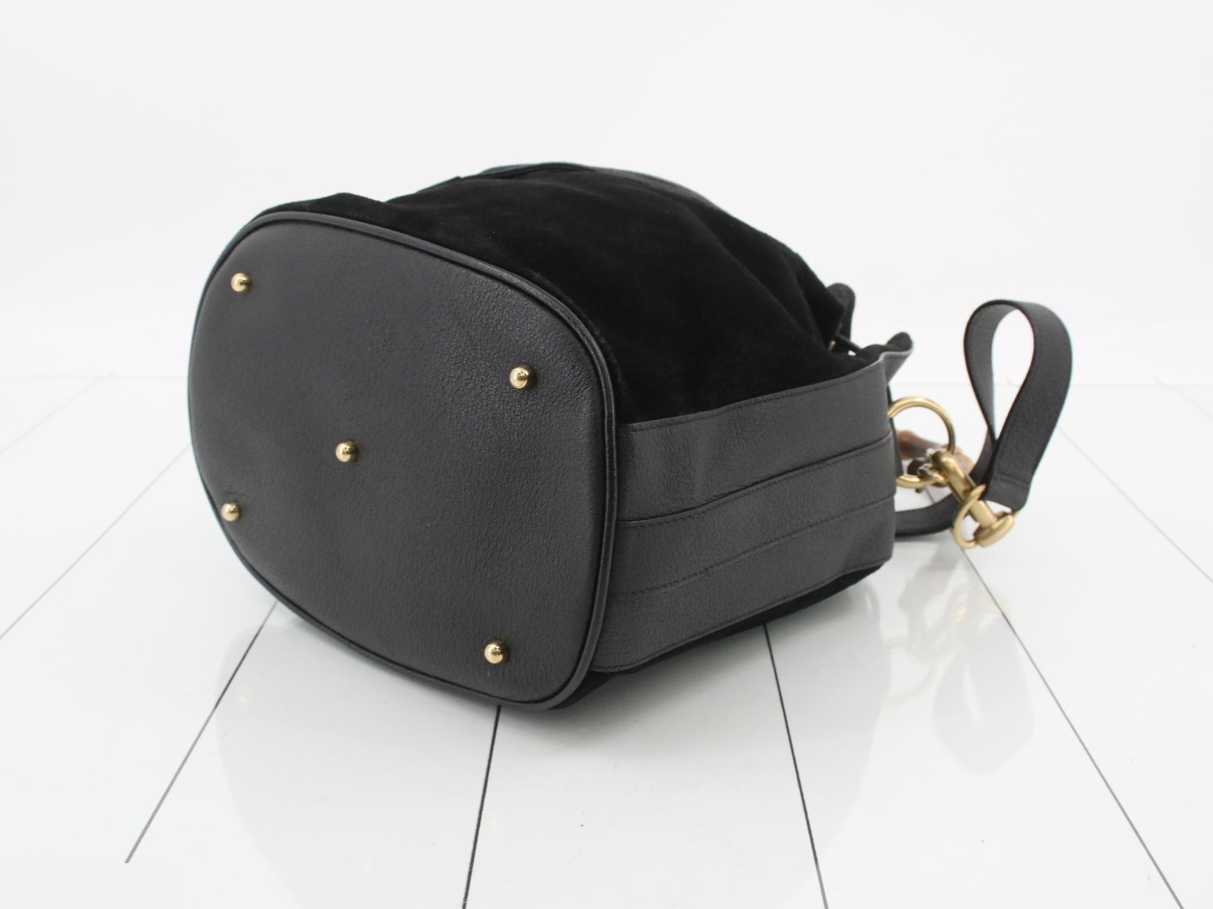 Bamboo suede drawstring shoulder bag — view 6