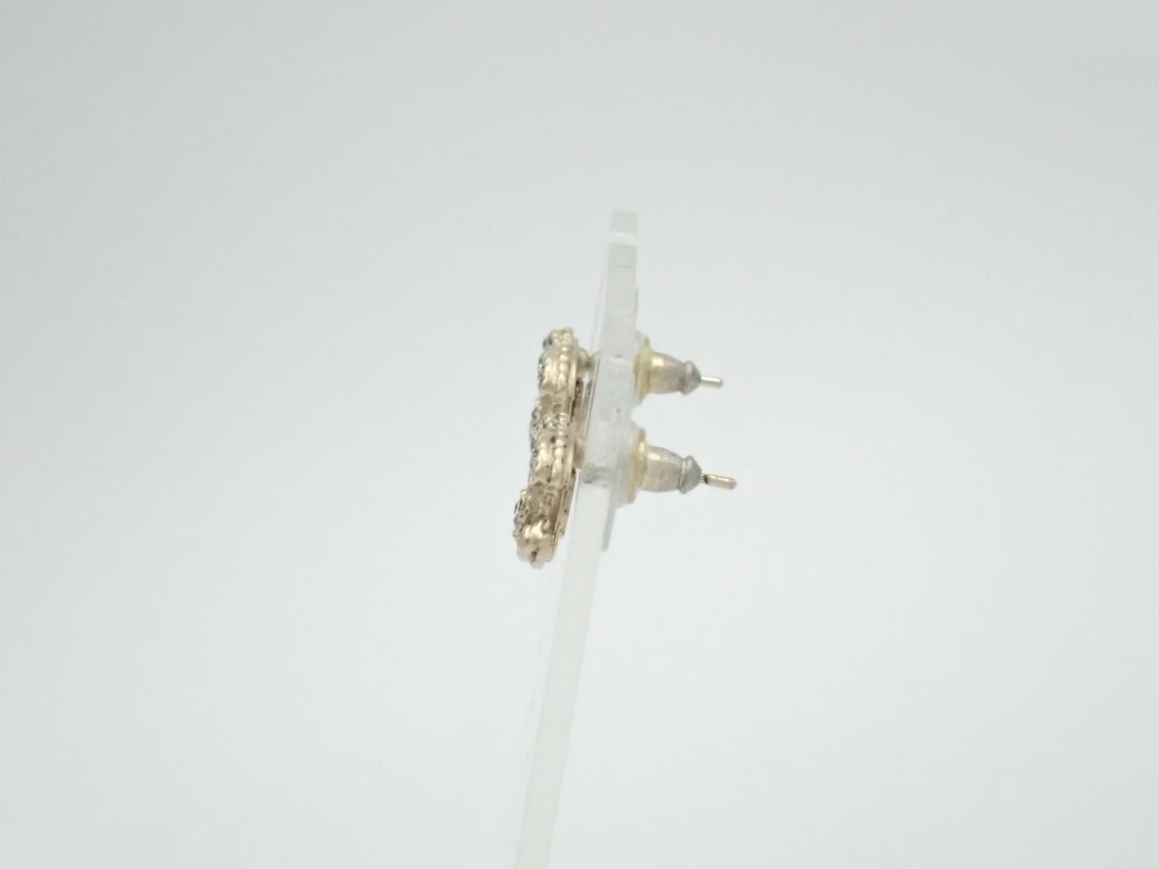 earrings, A13A, Coco Mark design, rhinestones, gold, 1.2cm wide. — view 3