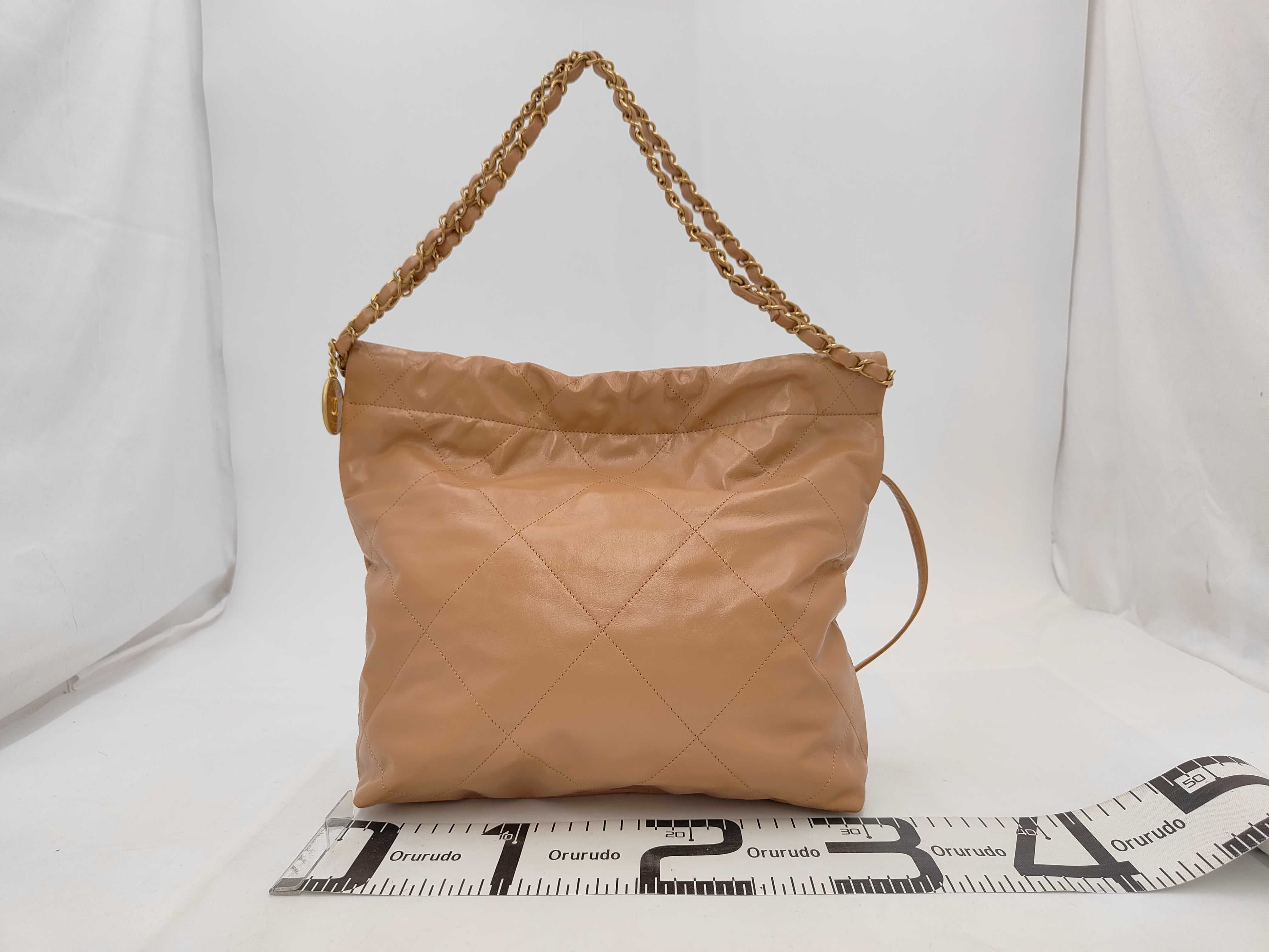 22 Small Shiny Calfskin Shoulder Bag in Beige with Gold Hardware (NXNC9LU0) — view 2