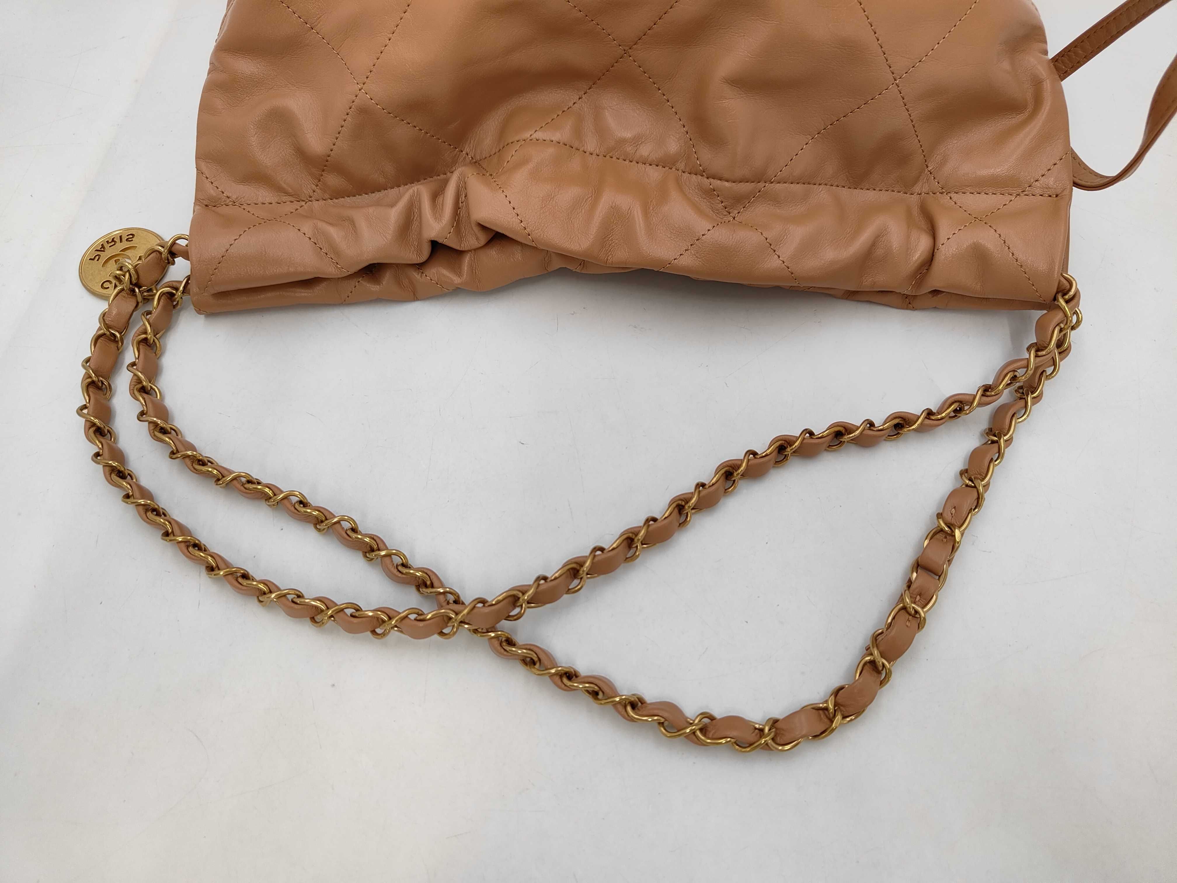 22 Small Shiny Calfskin Shoulder Bag in Beige with Gold Hardware (NXNC9LU0) — view 5