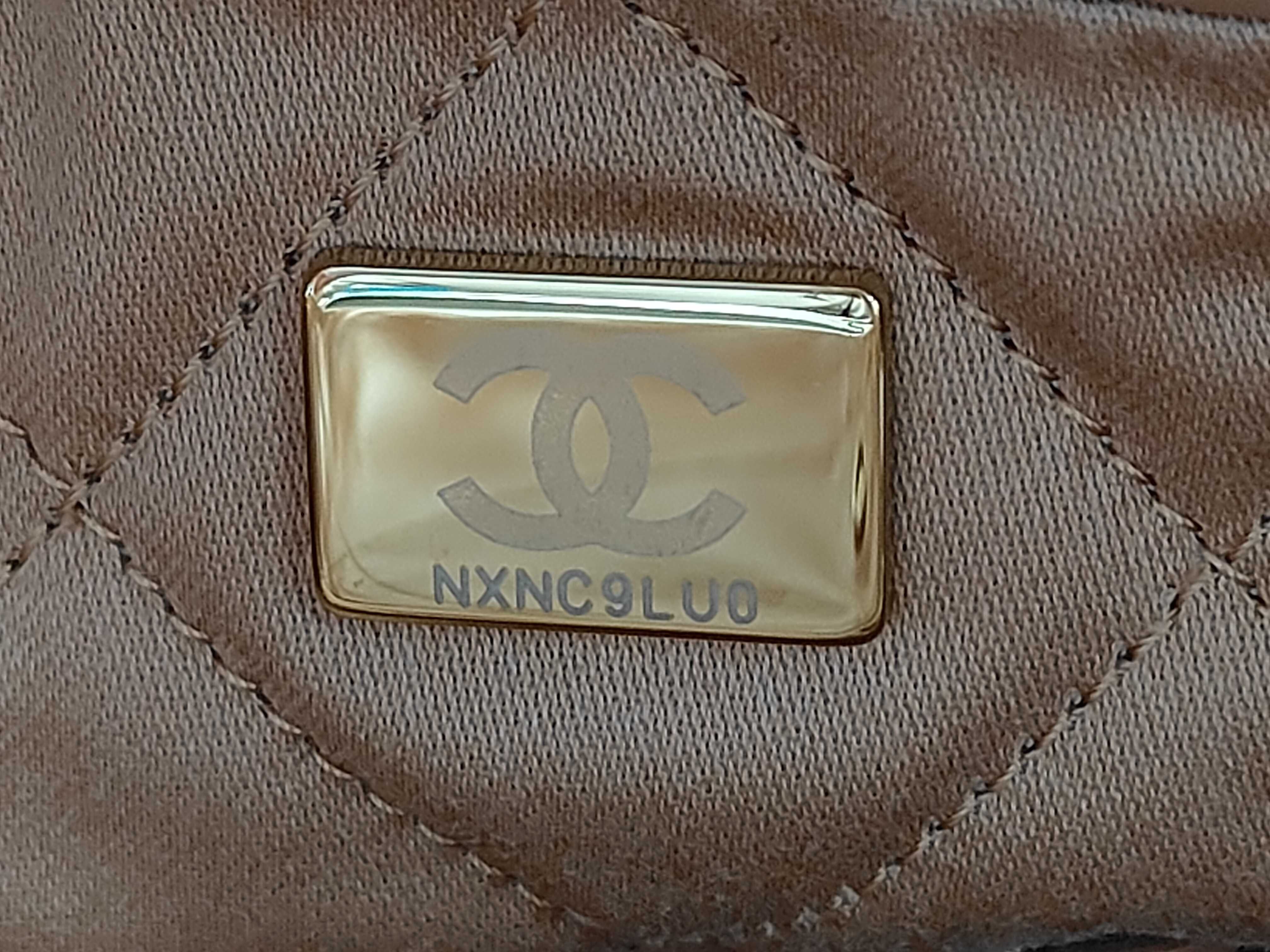 22 Small Shiny Calfskin Shoulder Bag in Beige with Gold Hardware (NXNC9LU0) — view 9