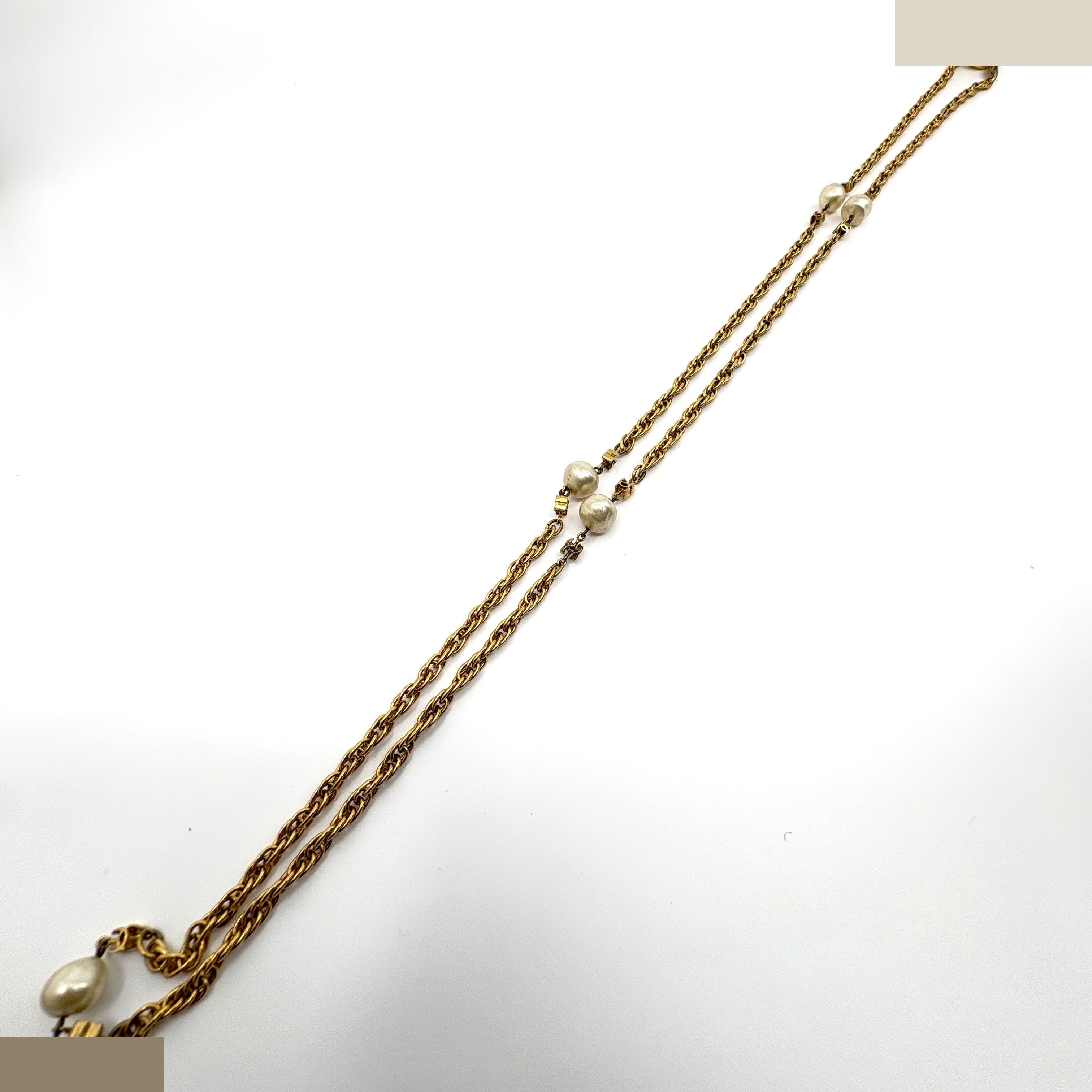 Pearl and Coco Mark (precious metal) necklace pendant, chain approximately 96cm. — view 2