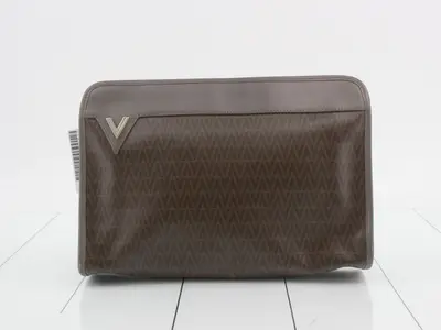 Mario Valentino Clutch Bag, Coated Canvas, Brown
