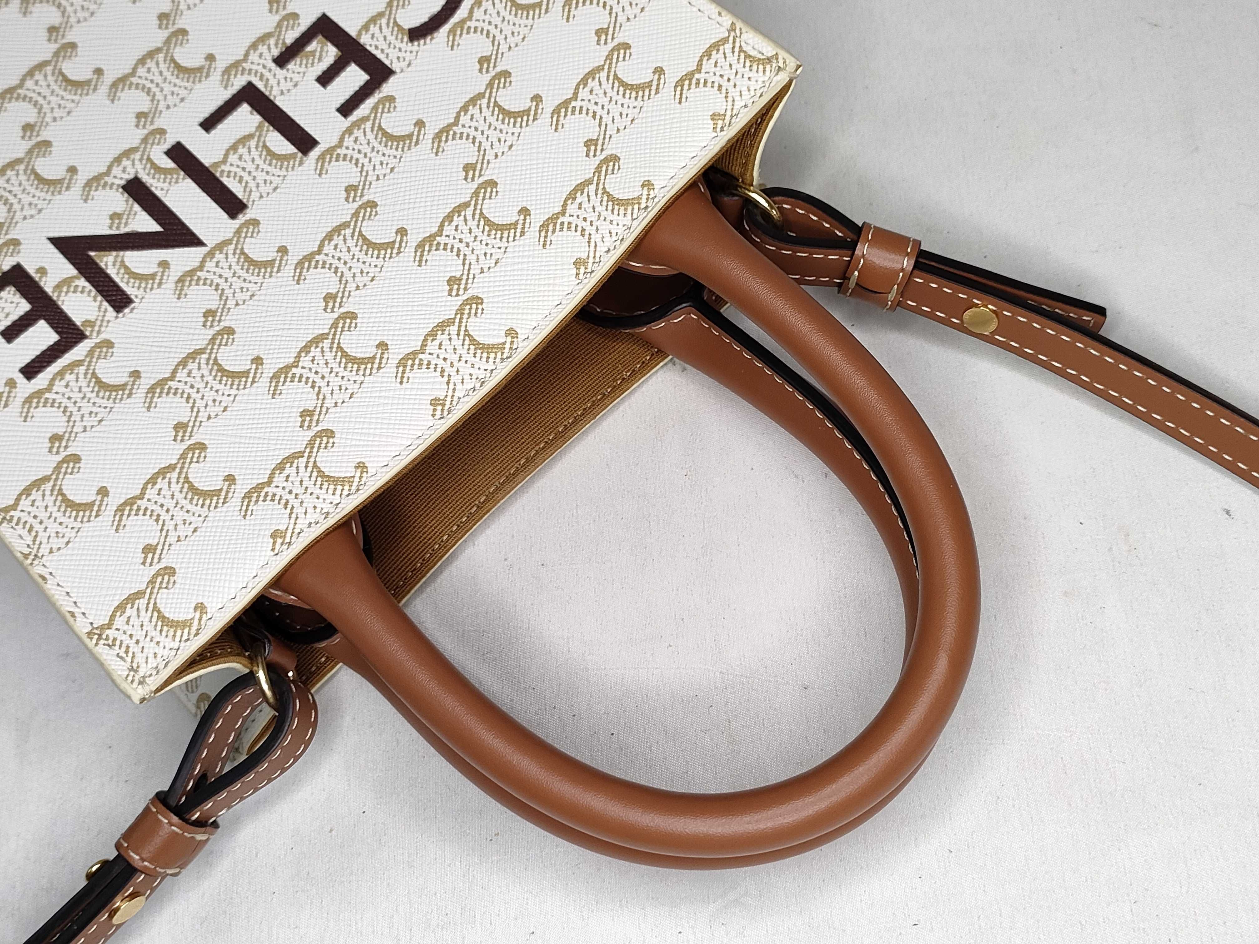 Triomphe Mini Vertical Cabas PVC x Leather 2-Way Handbag Beige x Brown Handbag — view 3
