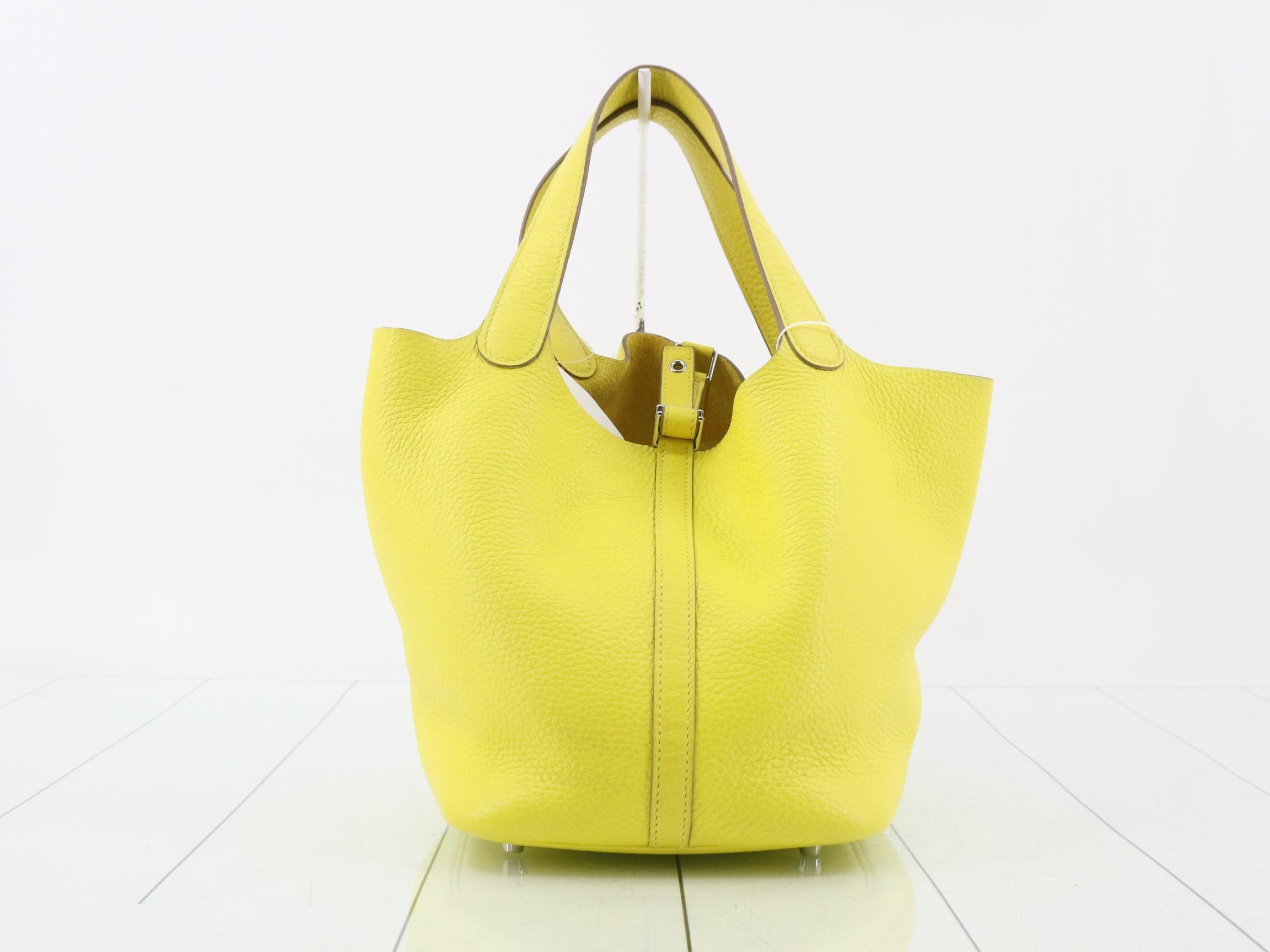Picotin Lock MM Leather Handbag, Y Stamp, Yellow — view 2