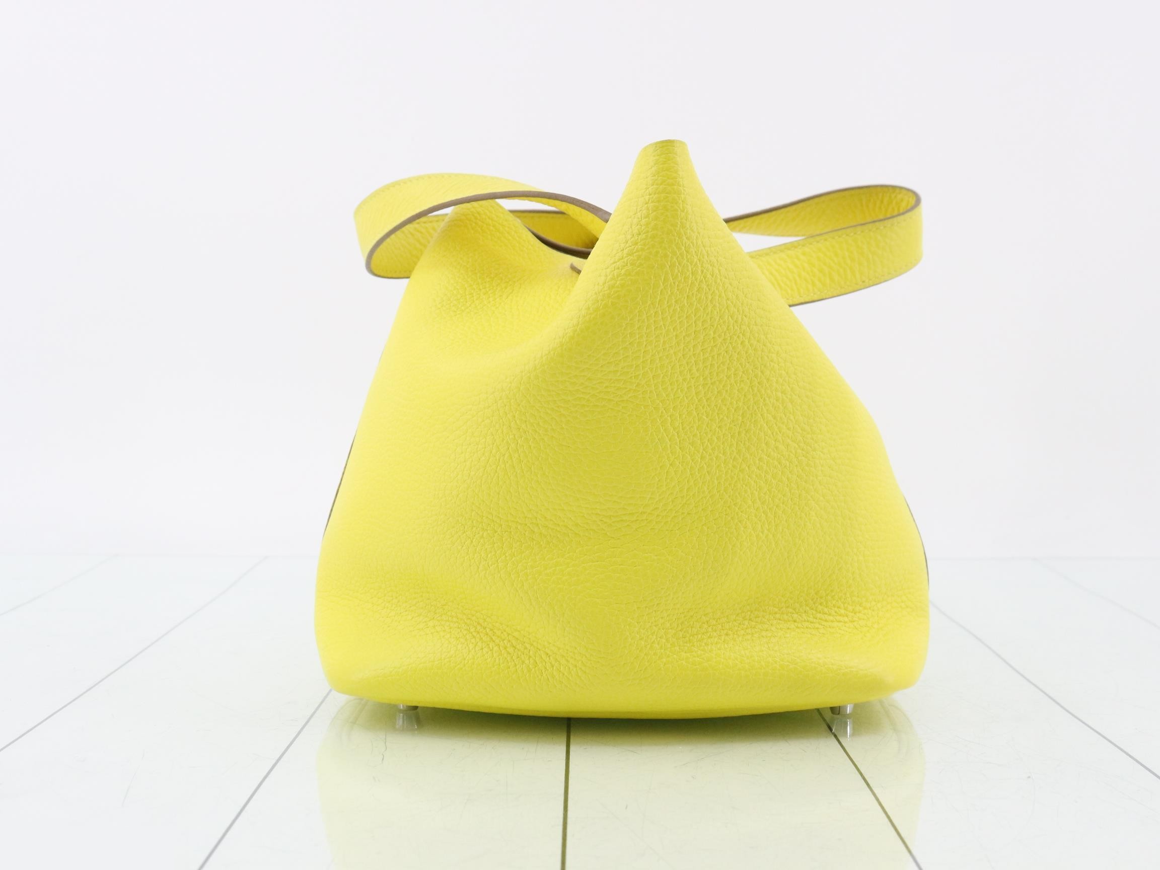 Picotin Lock MM Leather Handbag, Y Stamp, Yellow — view 3
