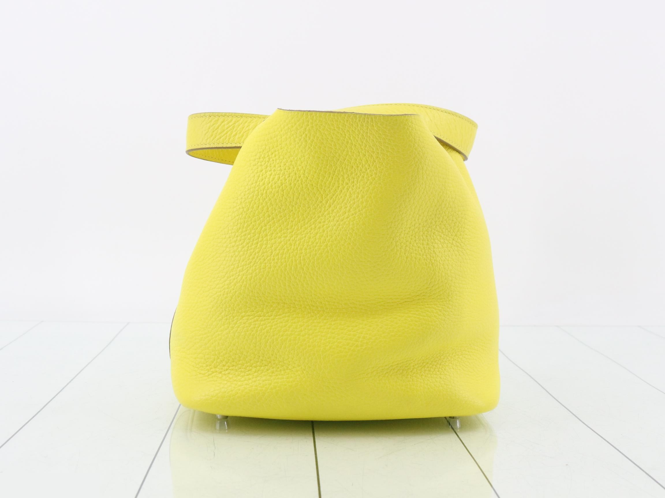 Picotin Lock MM Leather Handbag, Y Stamp, Yellow — view 4