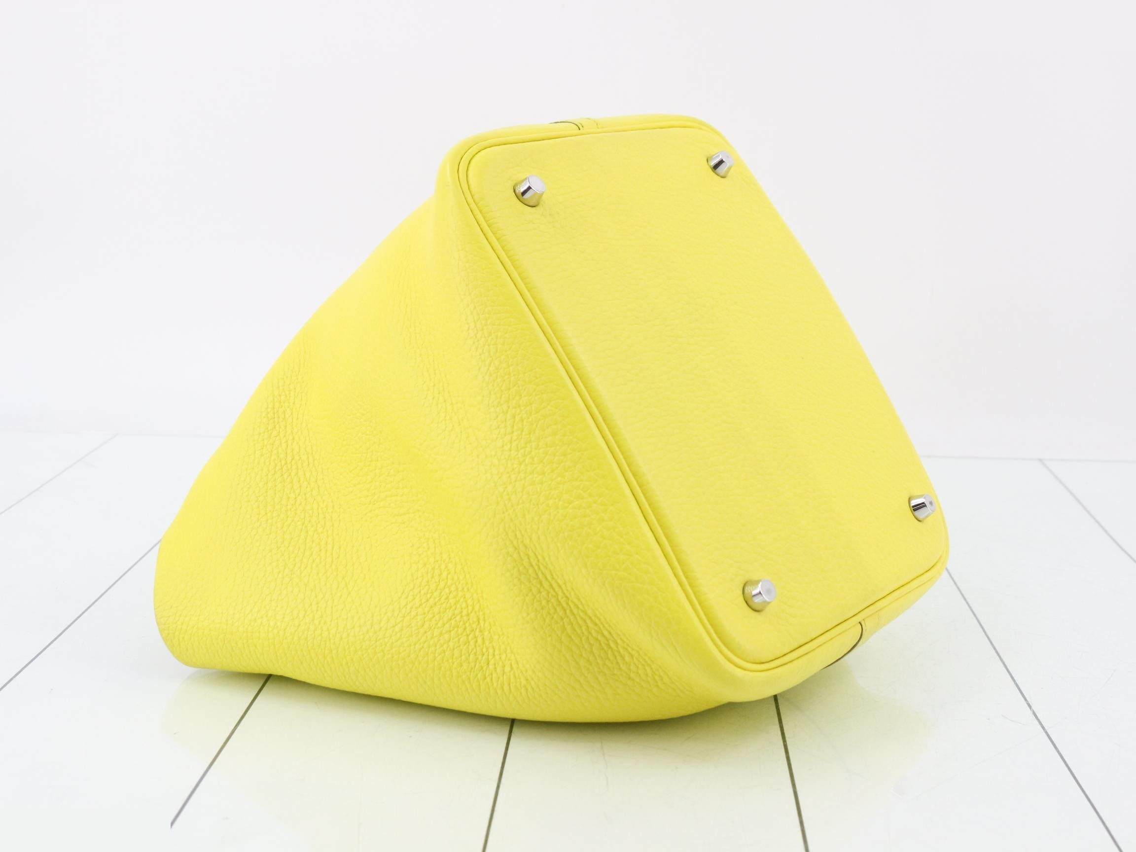 Picotin Lock MM Leather Handbag, Y Stamp, Yellow — view 5