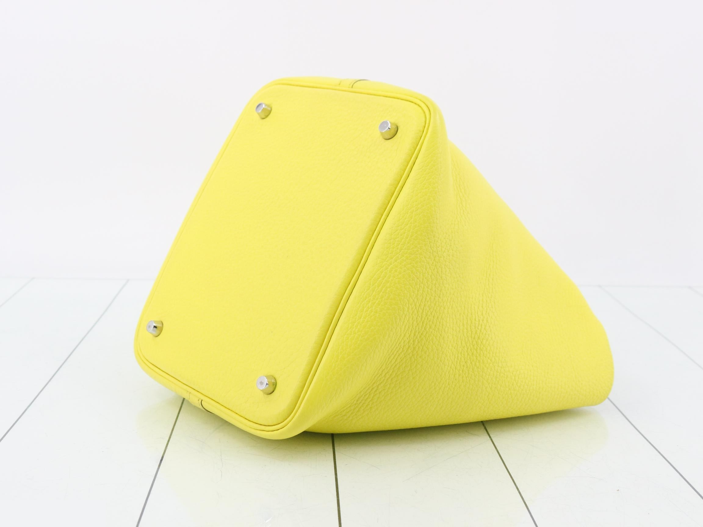 Picotin Lock MM Leather Handbag, Y Stamp, Yellow — view 6