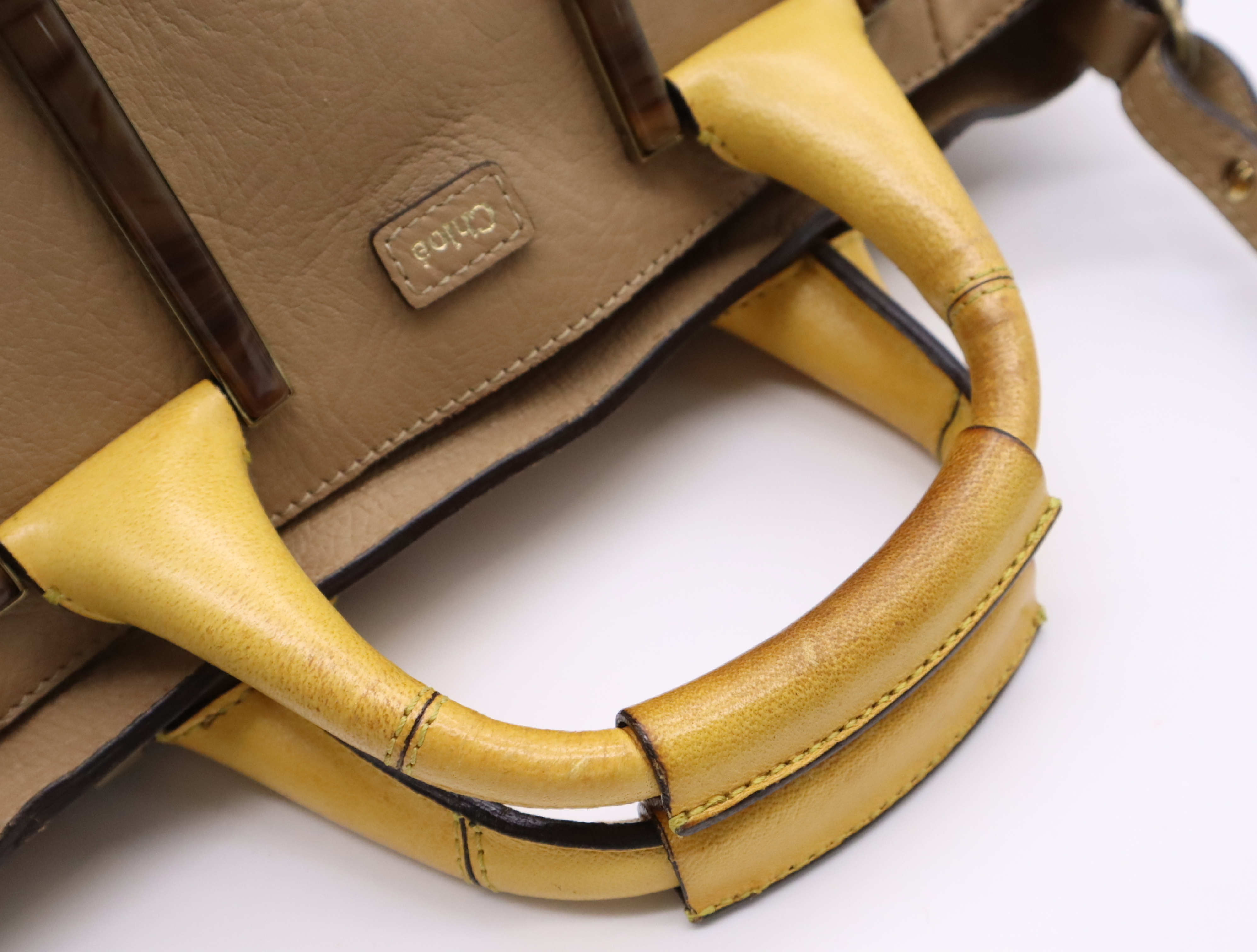 Leather Ethel 2-way Handbag, Beige/Yellow, with Shoulder Strap, Dust Bag, and Card. — view 13